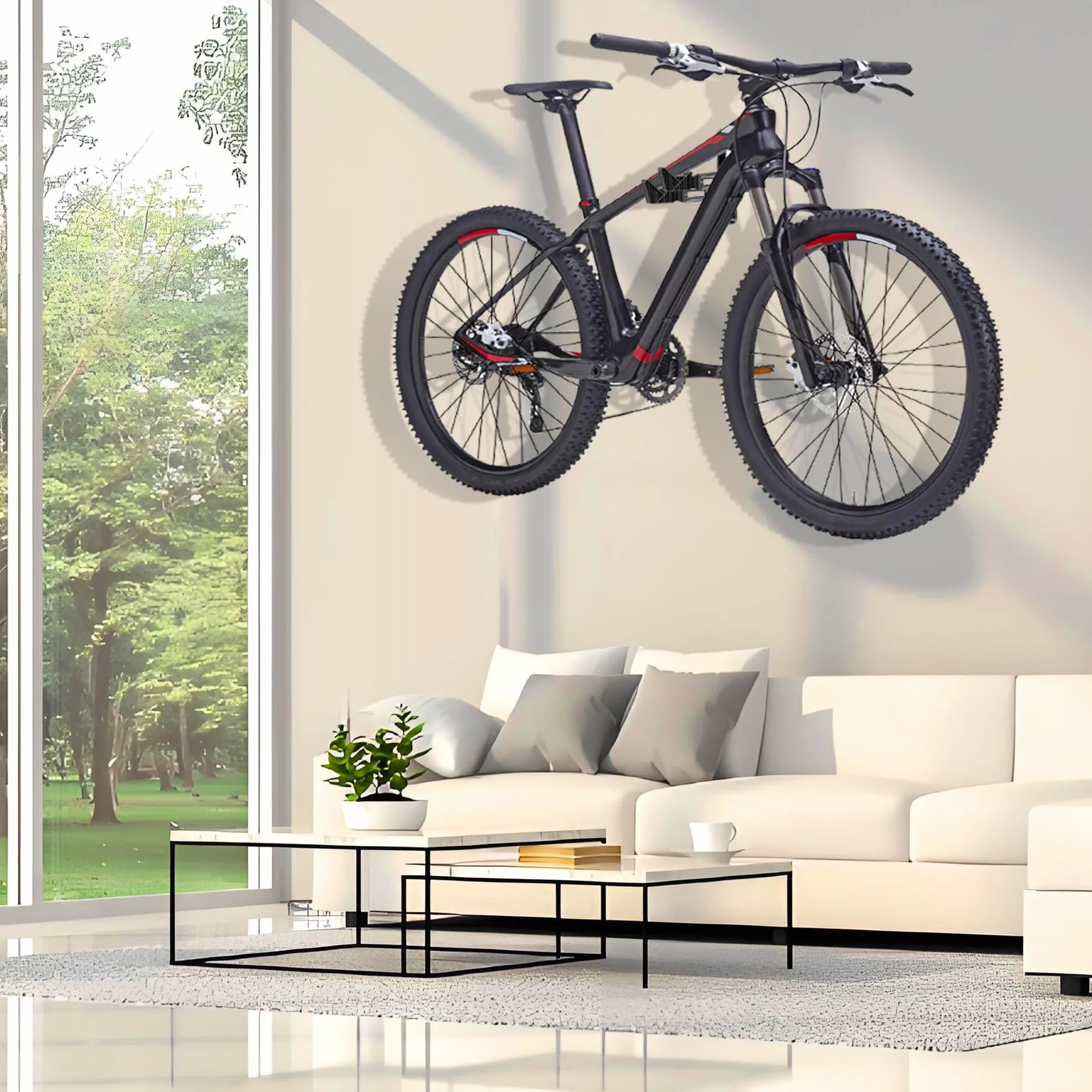 Mimoke Soporte de pared para bicicleta, aleación de aluminio, soporta hasta 40 kg, distancia a la pared ajustable de 18,5 a 28 cm, gancho en V de goma de 7,2 cm, para MTB, bicicleta de carretera