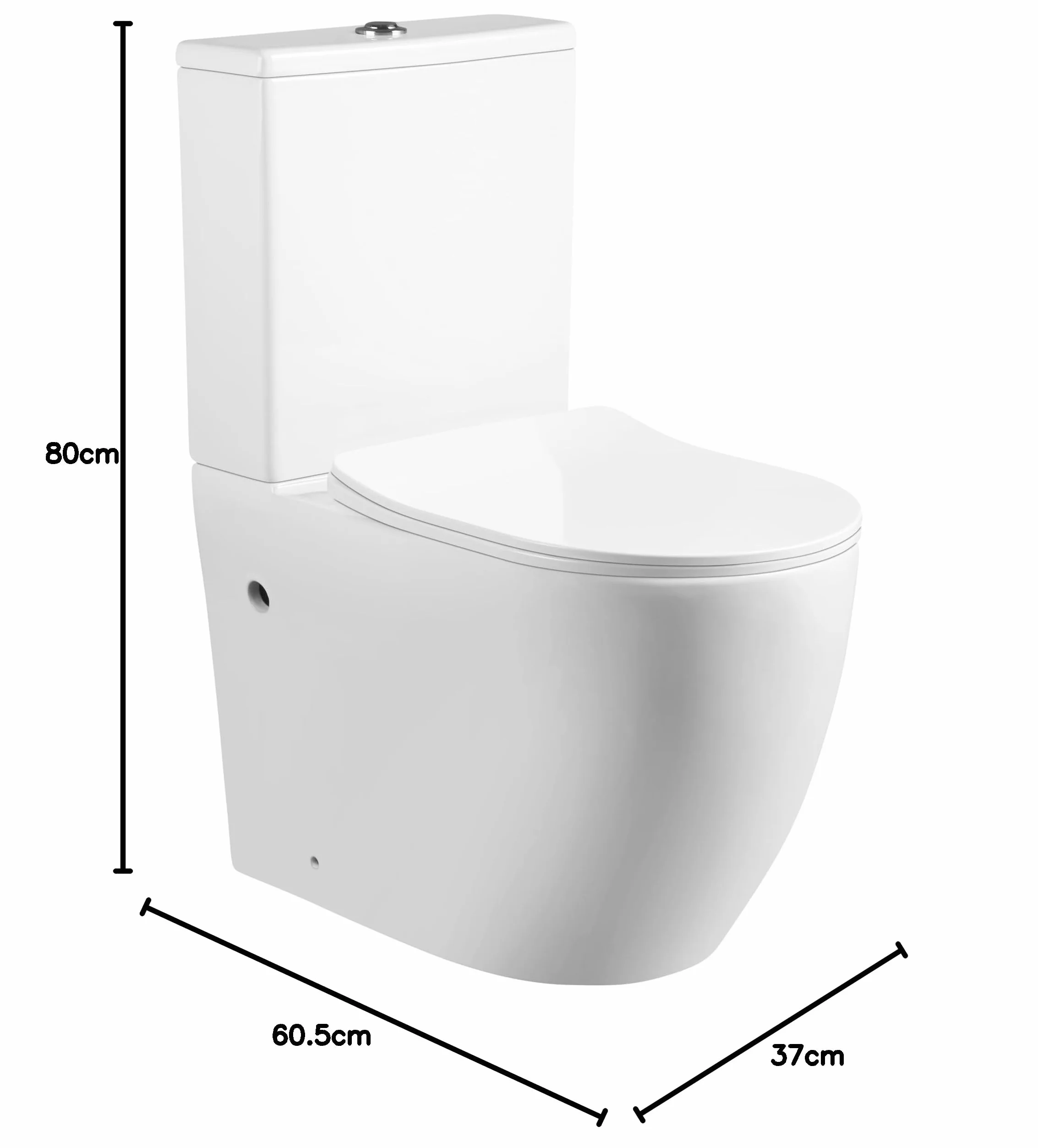 WC Inodoro Completo con Sistema Rimless Antibacterias | 605×370×800 mm | Váter de Baño de Cerámica, Tapa Dura Extrafina UF Amortiguada, Retrete de Doble Descarga y Ahorro de Agua (Blanco)