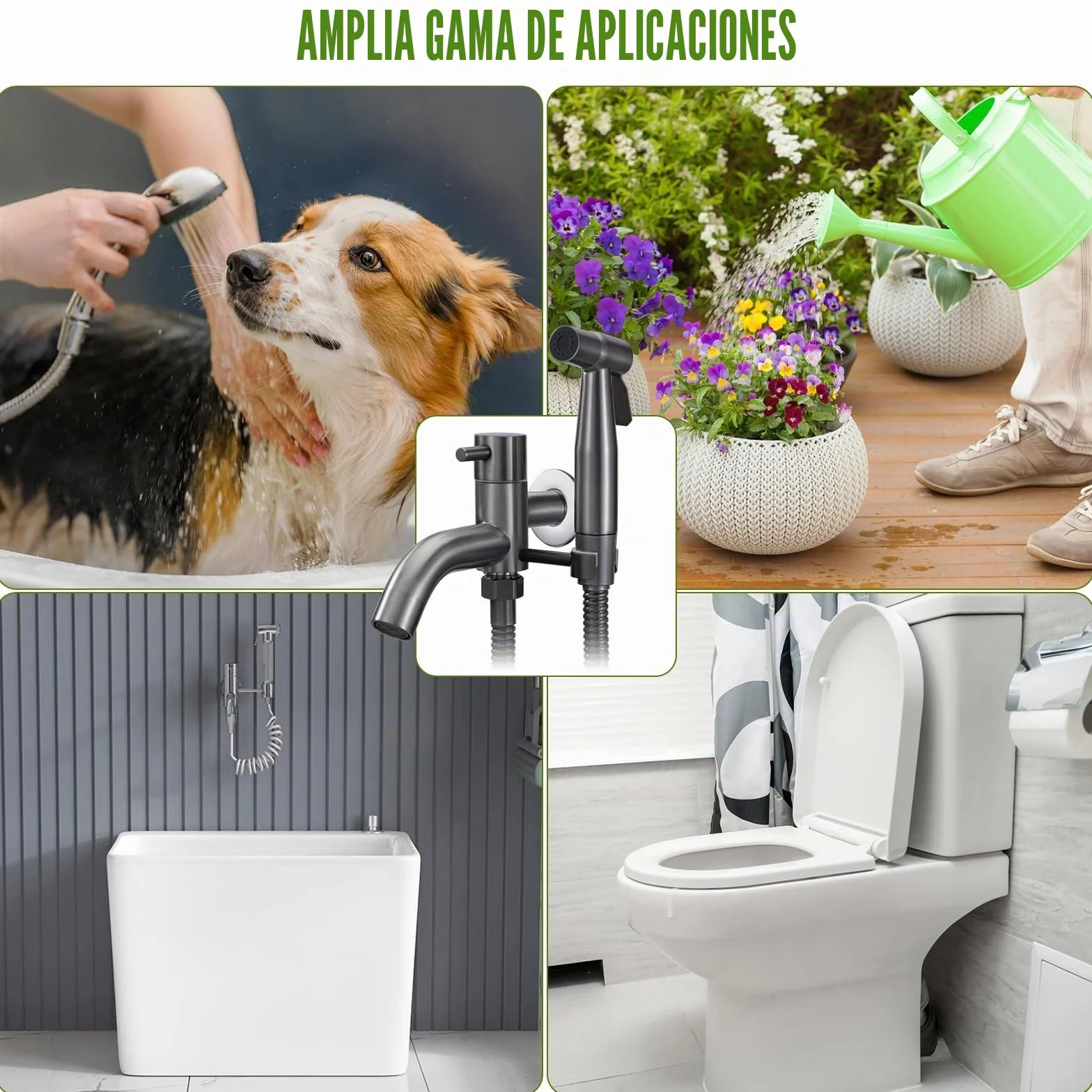 Grifo de Fregadero de Agua Fría Montado en la Pared Grifo Pared con Ducha Grifo Bidet para Wc Con Mangueras Telescópicas De 1.5m para Lavado de Inodoros, Higiene Personal, Baño de Mascotas