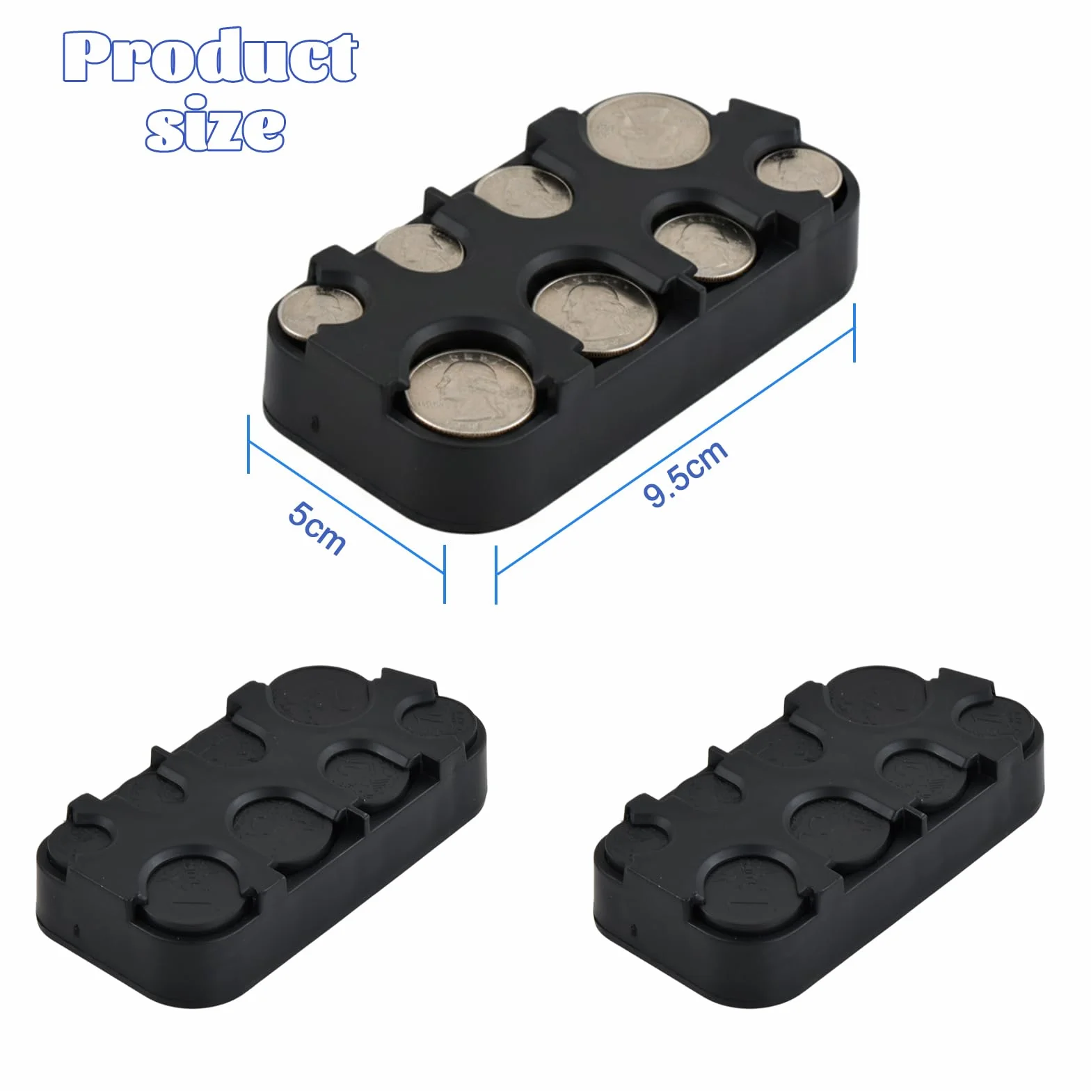 Portamonedas Clasificador Organizador de Monedas 8 Compartimentos 3x48 Moneda Fijación Rápida Negro