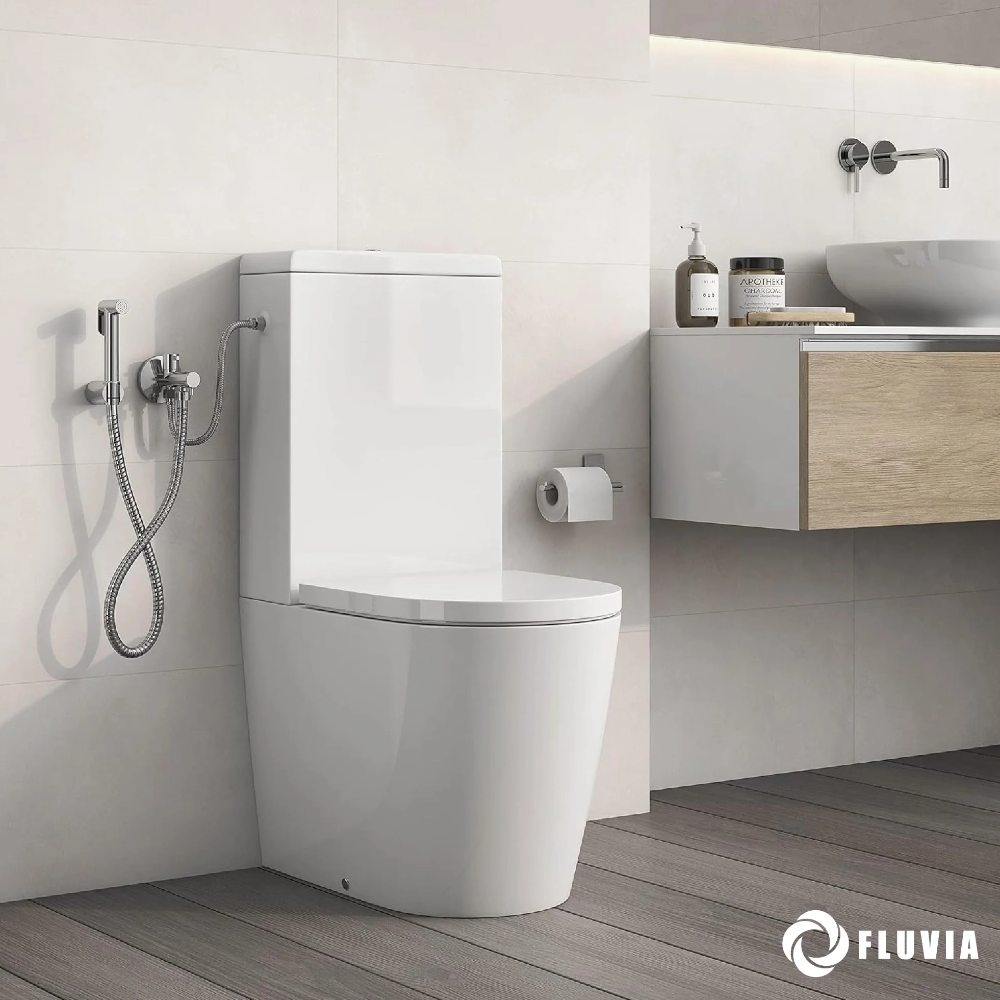 Grifo Ducha WC Fluvia – Ducha Higiénica para Inodoro con Bidé de Mano – Latón Cromado – Flexible Anti-Twist – Soporte y Llave de Escuadra – Garantía 3 Años