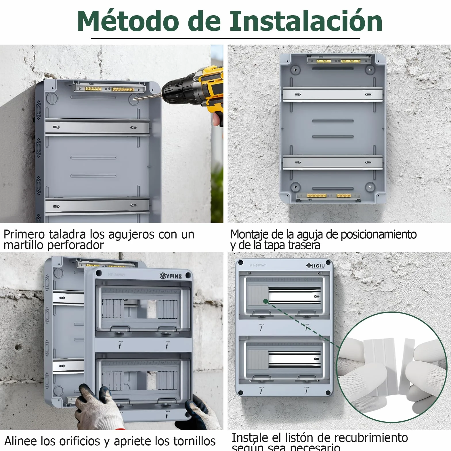 JiGiU Caja de Distribución de 24 Módulos, Caja de Fusibles Empotrada IP65, Carcasa Impermeable y Resistente a la Humedad Material ABSpara para Jardines, Columnas de Carga (365 * 275 * 110mm)