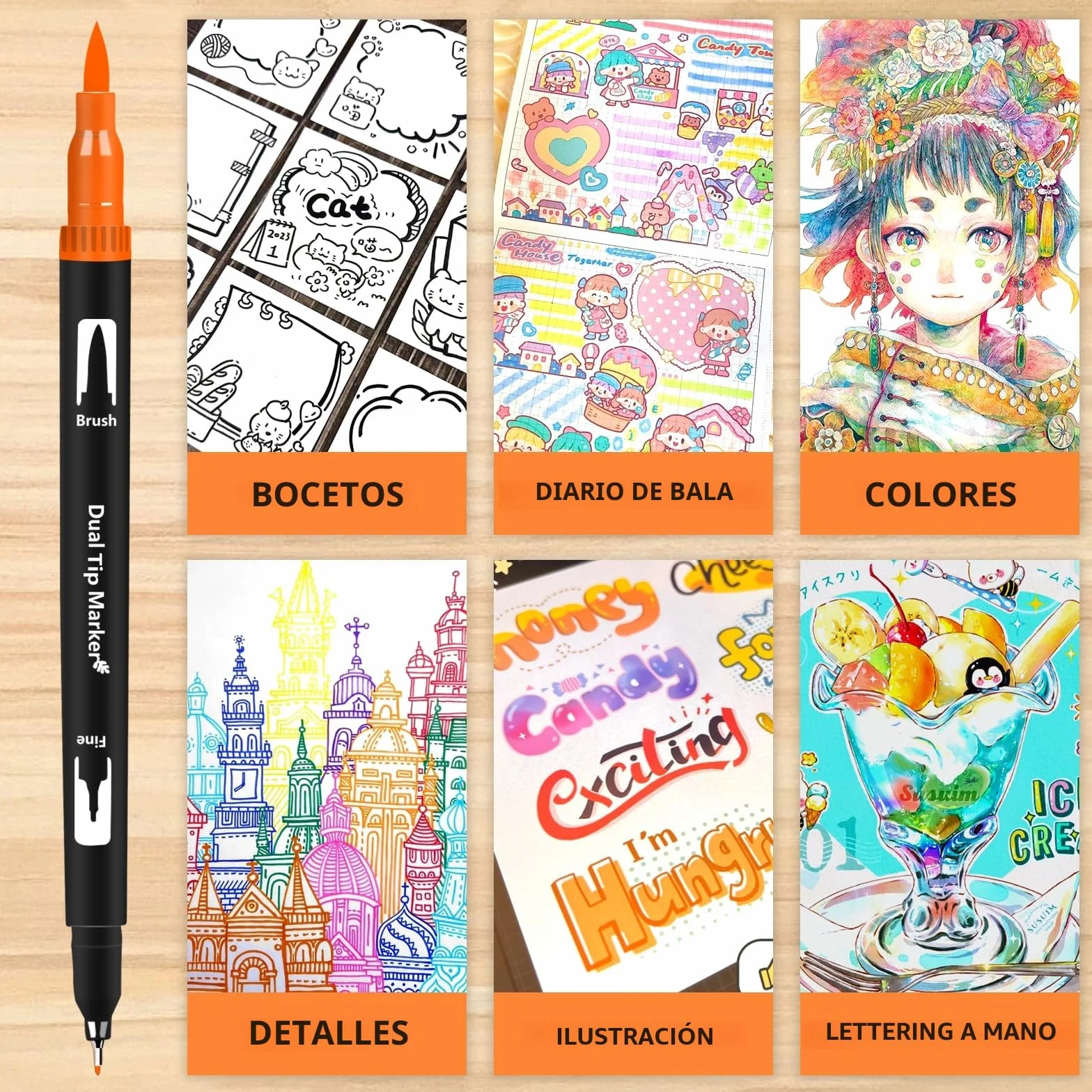 Efimeso 76 Rotuladores Lettering Punta Fieltro Pincel Estuche, Brush Pen Kit Colorear Adultos