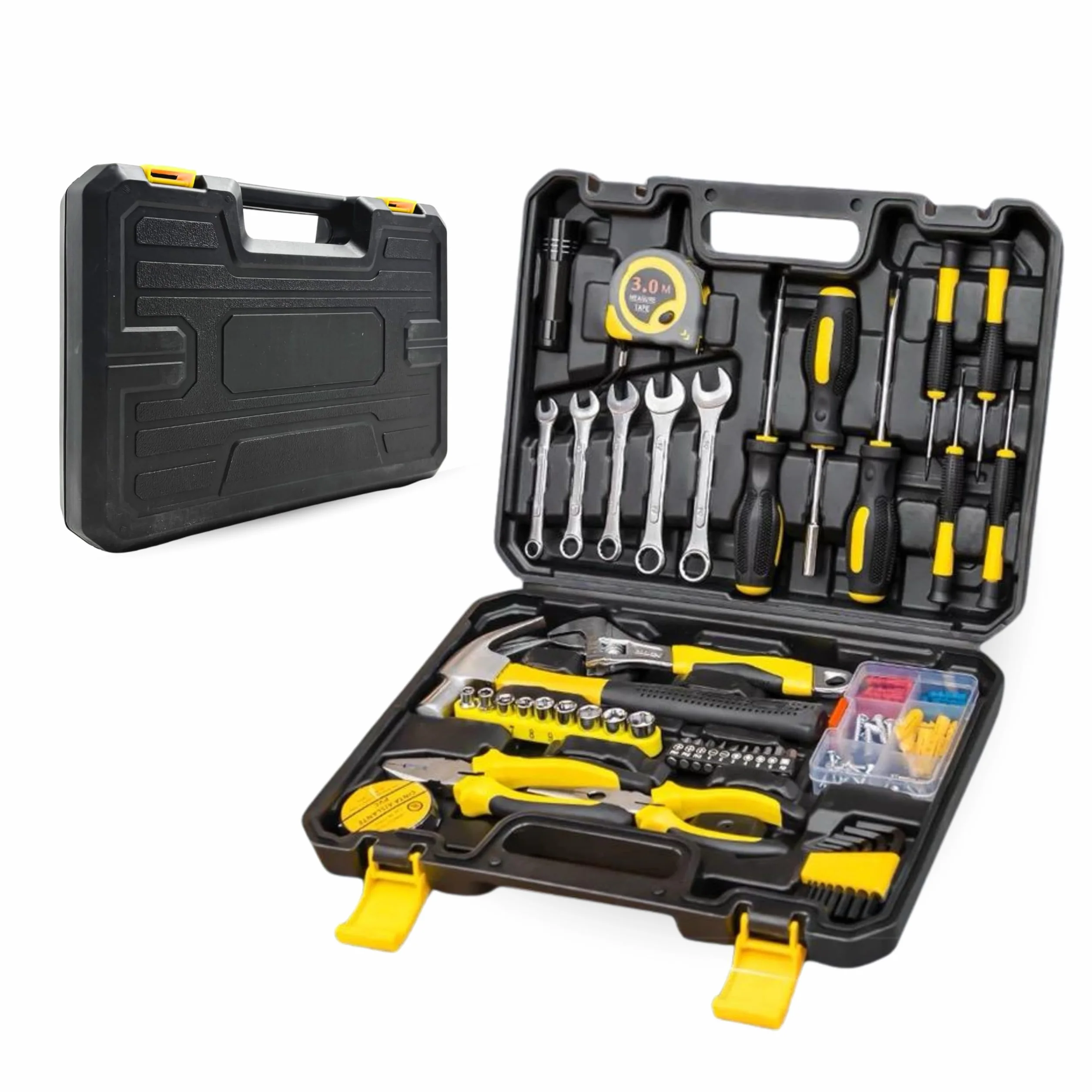 Maletín de Herramientas Completo. Caja de Herramientas con 108 piezas. Set de Herramientas Manuales para Bricolaje. Juego de Herramientas Portátil y Organizado para Reparaciones del Hogar