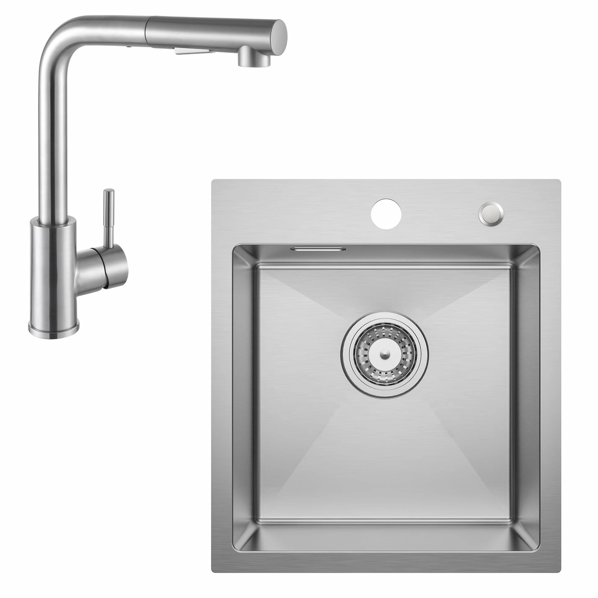 CECIPA Fregadero de Cocina de Acero Inoxidable 40 x 45 cm + Grifo de Cocina Extensible Juego Completo de Fregadero Cuadrado Integrado para Base de Armario 40 cm