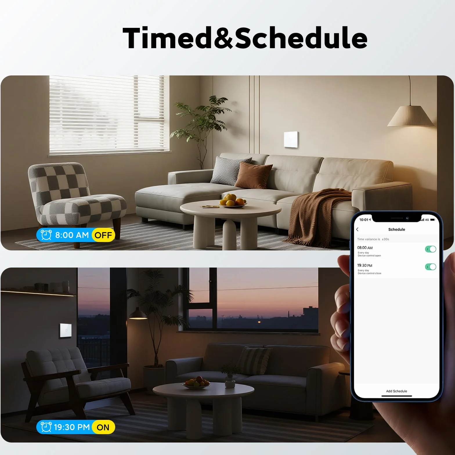 Interruptor Inteligente WiFi Empotrado,Smart Interruptor Táctil Pared,1 Gang 1 Vía 86 * 86 mm,Compatible con Alexa y Google Home (Aplicación Tuya/Smart Life),Blanco