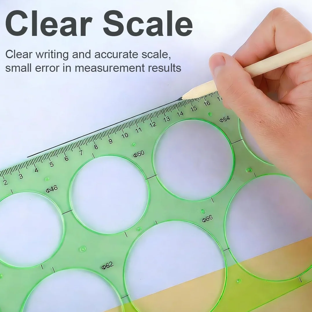 Plantillas Para Dibujar, Plantilla Círculos, Reglas Dibujo Técnico, Plantilla Elipses Isométricas, para Medir Reglas Círculo Geométrico Plantillas de Dibujo 4pcs (Verde Transparente)