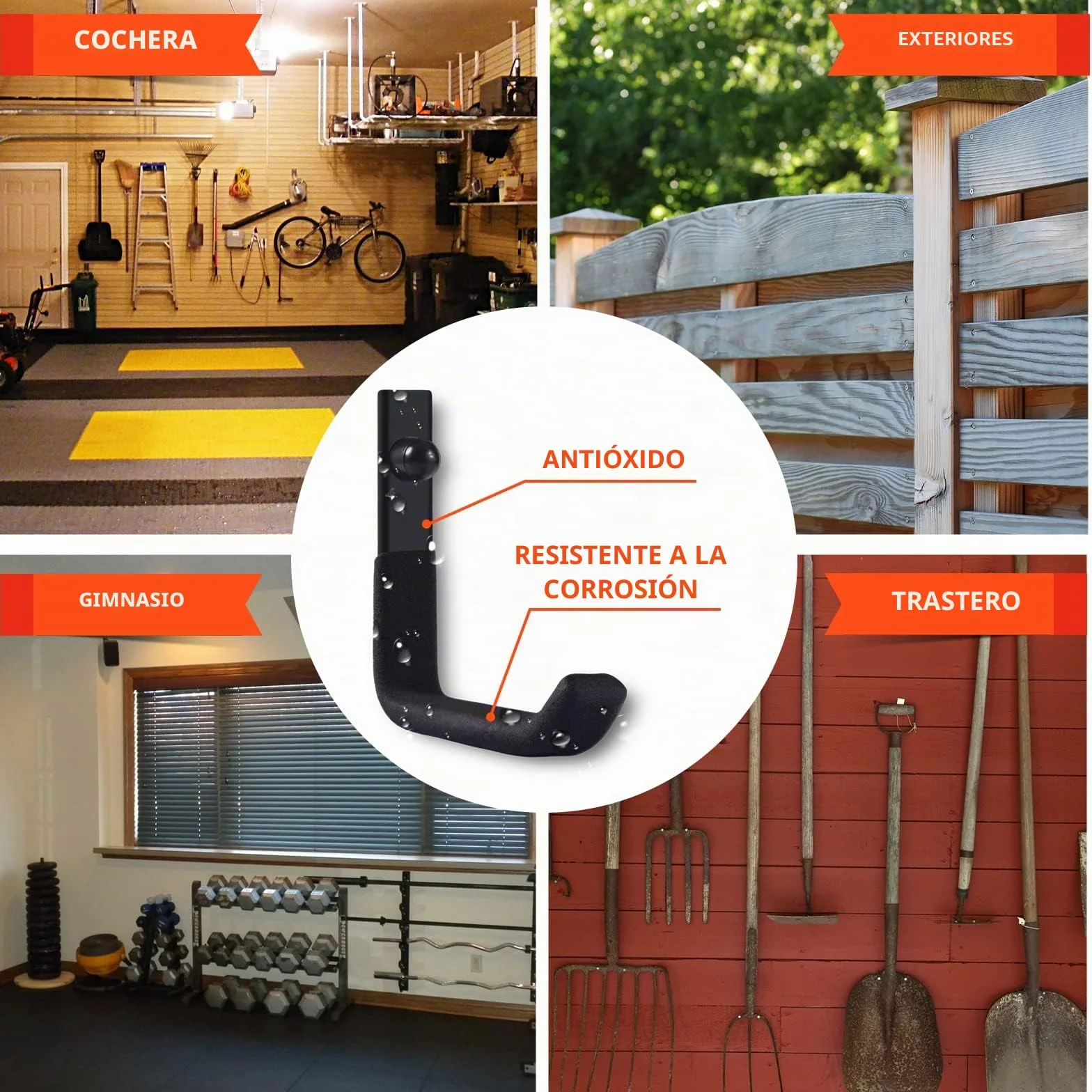 4 Ganchos Pared, Resistentes para Garaje, Ganchos para Colgar Almacenamiento, en J Soporte Herramientas Pared Multiusos, Ganchos para Colgadores para Equipo Deportivo (10 cm, 40 kg)