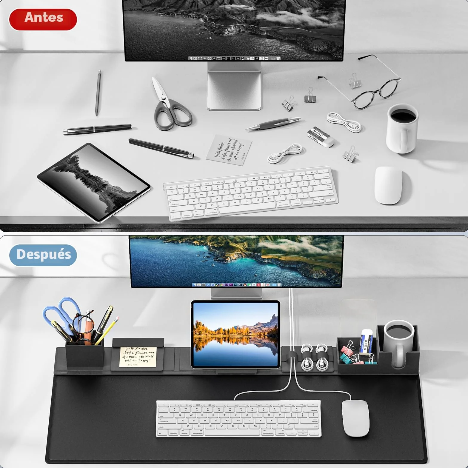 KDD 6 en 1 Alfombrilla Escritorio XXL Set, Tapete Escritorio & Alfombrilla Ratón Gaming 80x35.5cm