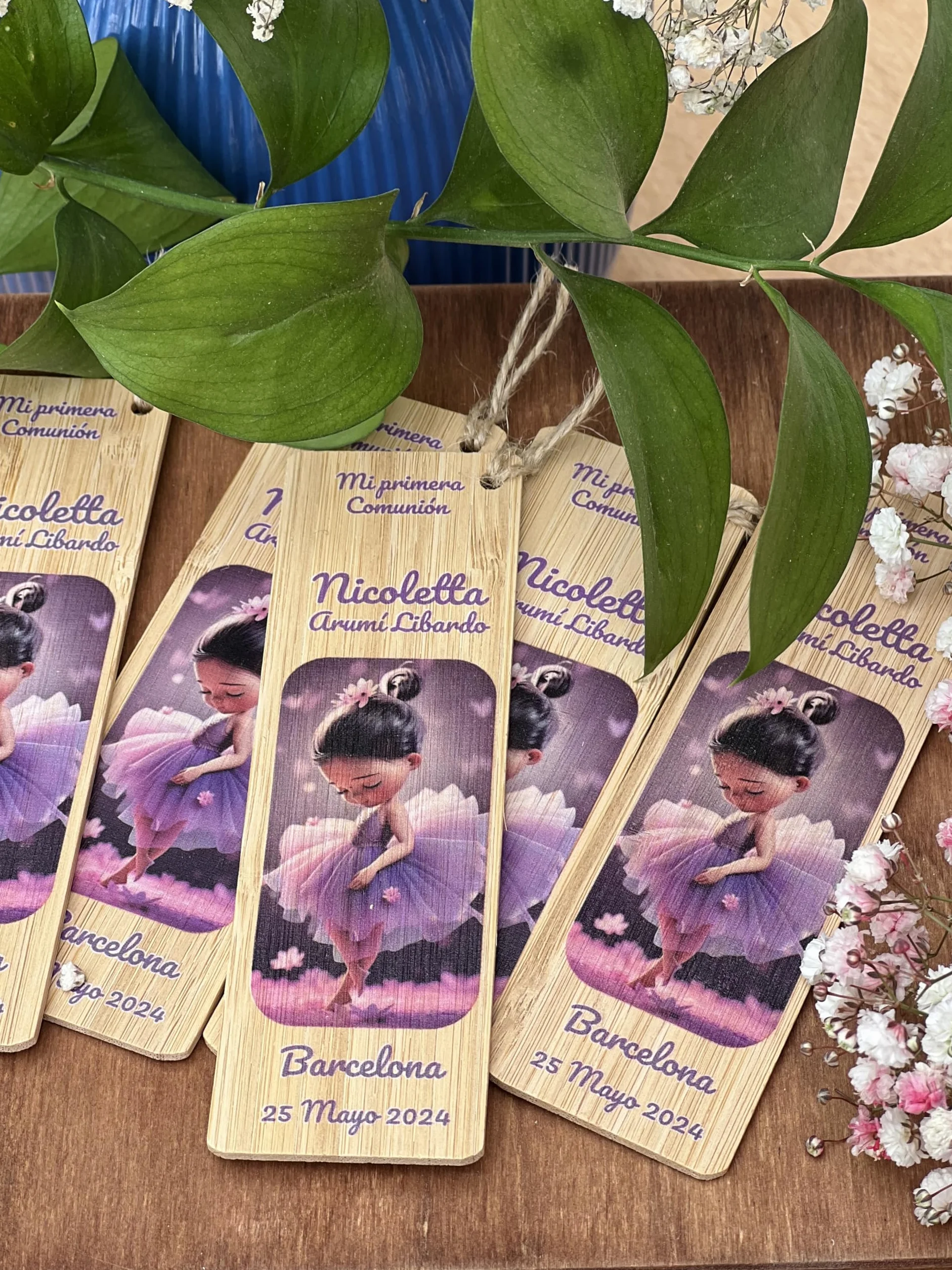 Pack de 20 Marcapáginas de Bambú Personalizados para Boda, Comunión, Bautizo