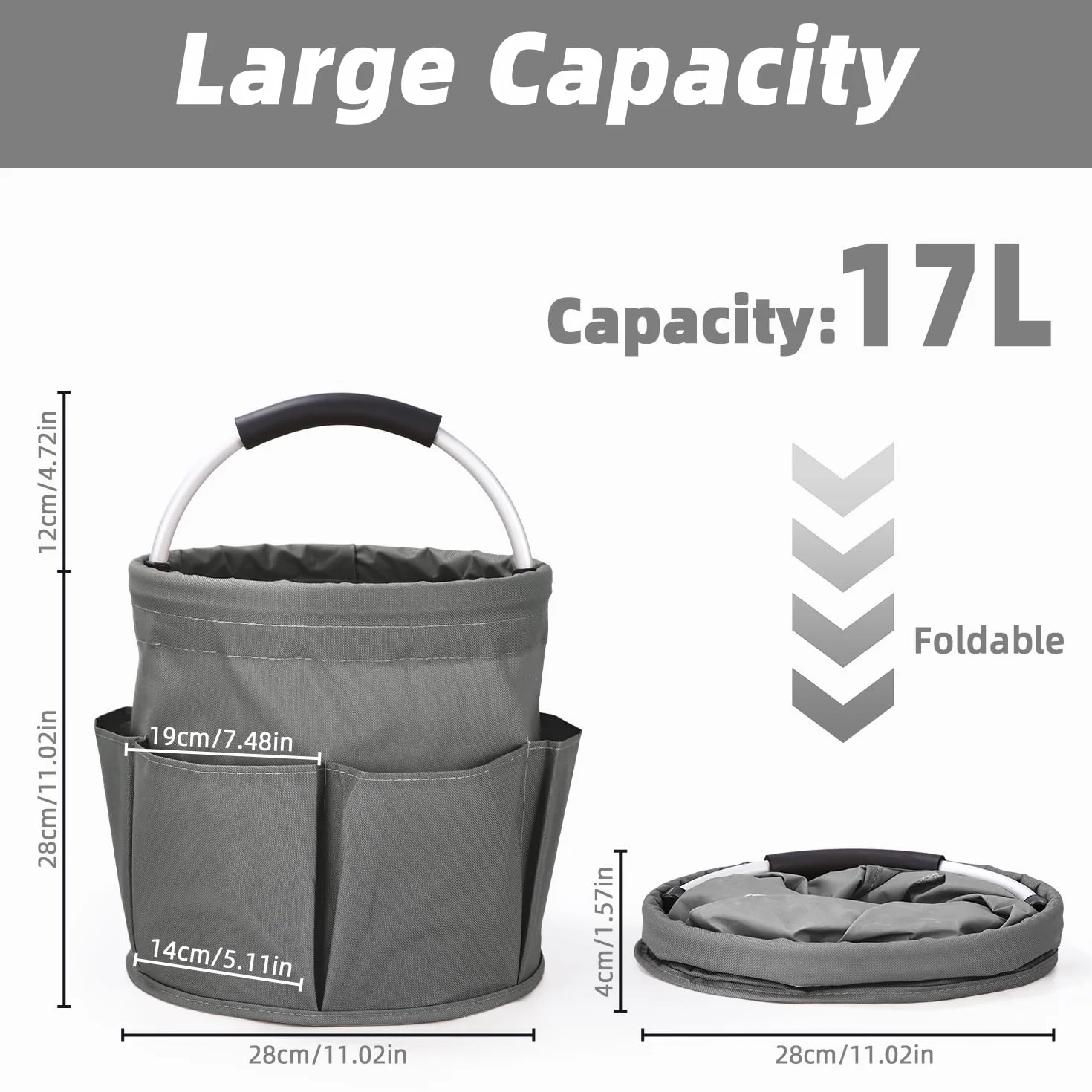 Cestas para Herramientas con 6 Bolsillos,Bolsa de Jardin Herramientas Plegable,Bolsa Organizadora Para Guardar Cosas en Casa, ir de Compras, Excursiones al Aire Libre, Picnics(Gris)