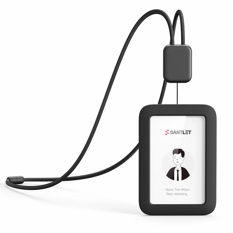 Portatarjetas de ID Premium Retráctil con Cordón, Hebilla de Seguridad, Portatarjetas de ID Vertical de Silicona Suave para Personal de Oficina, Empleados(Negro)