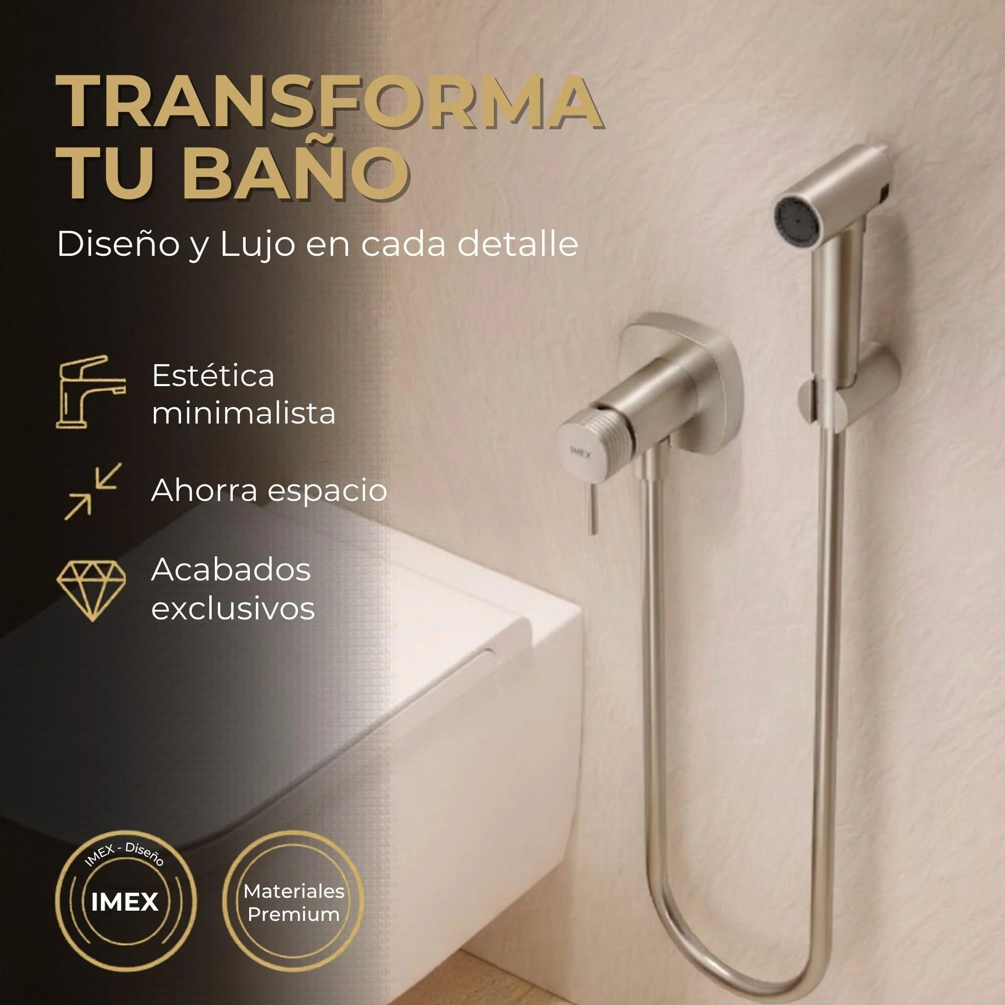 Grifo Bidet Empotrado Serie Firenze Níquel Cepillado IMEX Ducha Higiénica Monomando Fría y Caliente