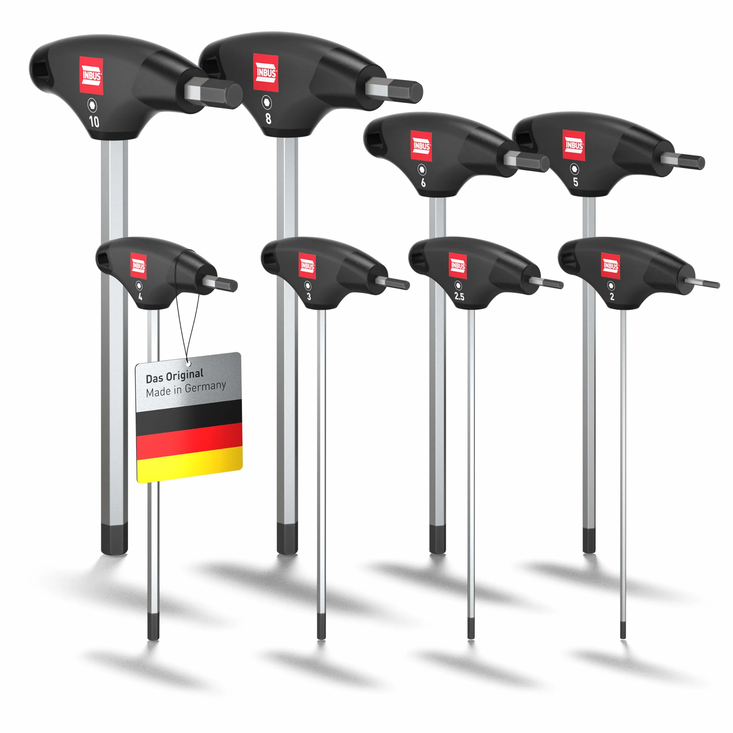 INBUS® 70129 Set de llaves hexagonales con mango en T 8pz, 2–10mm, con HybridTouch — Made in Germany