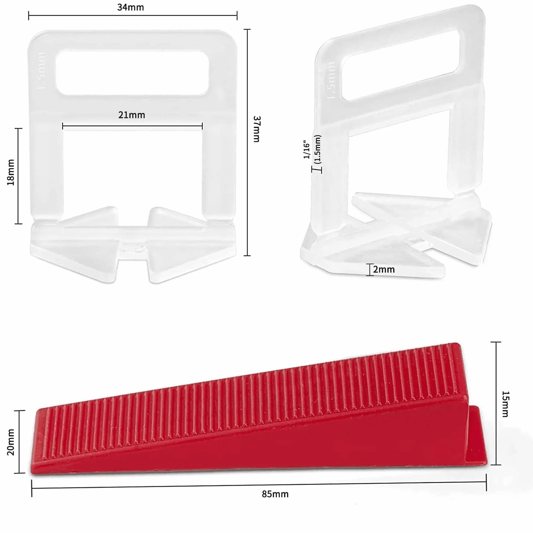 Sistema de nivelación de azulejos,400 lengüetas de1.5 mm, 100 cuñas reutilizables espaciador, güetas para azulejos con un grosor de 3 a 12 mm. (1.5MM)