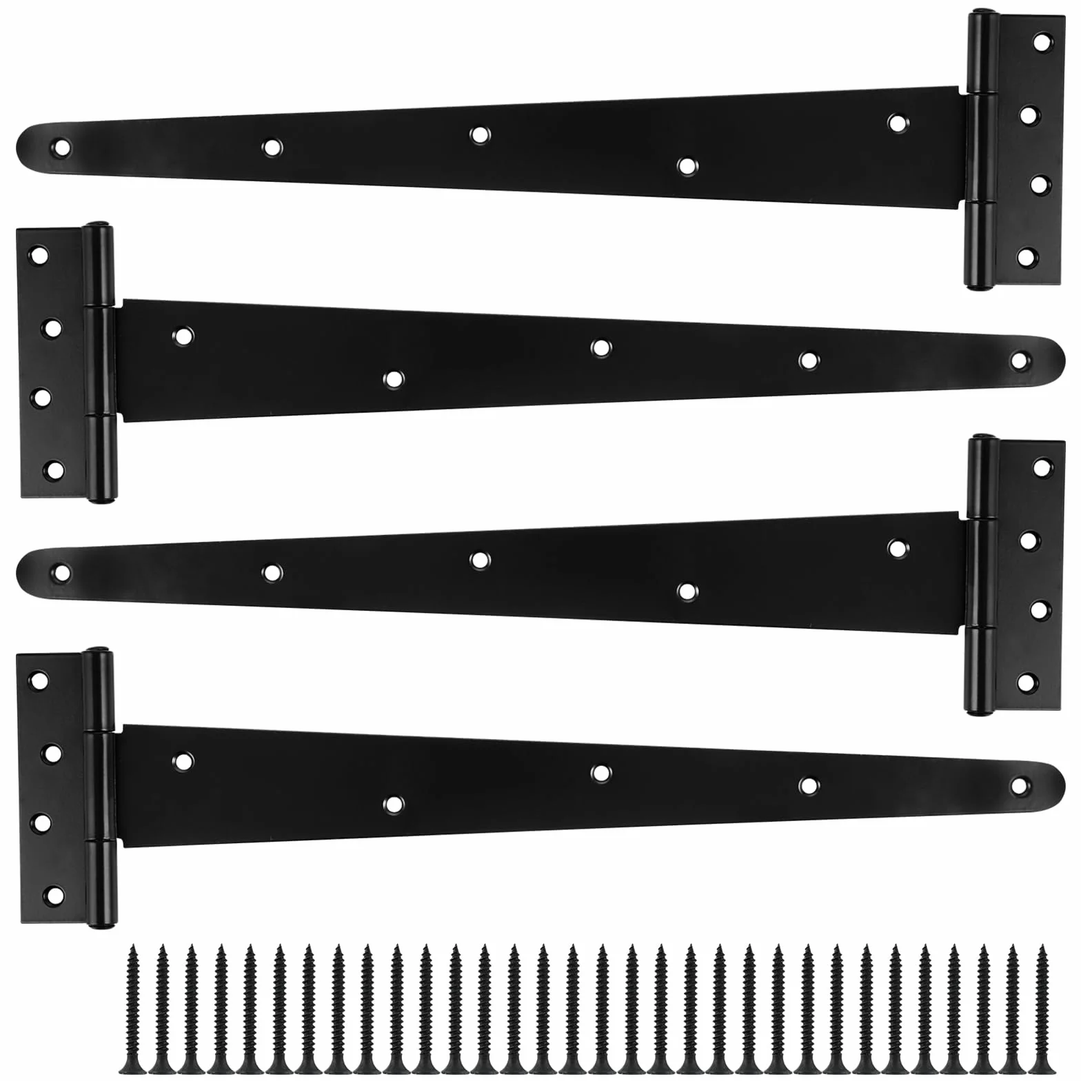 MIVIDE Juego de 4 bisagras en forma de T, color negro, 400 mm, con recubrimiento en T, bisagras en T, resistentes con tornillos, para puertas de cobertizo, puertas de jardín, ventanas, puertas de