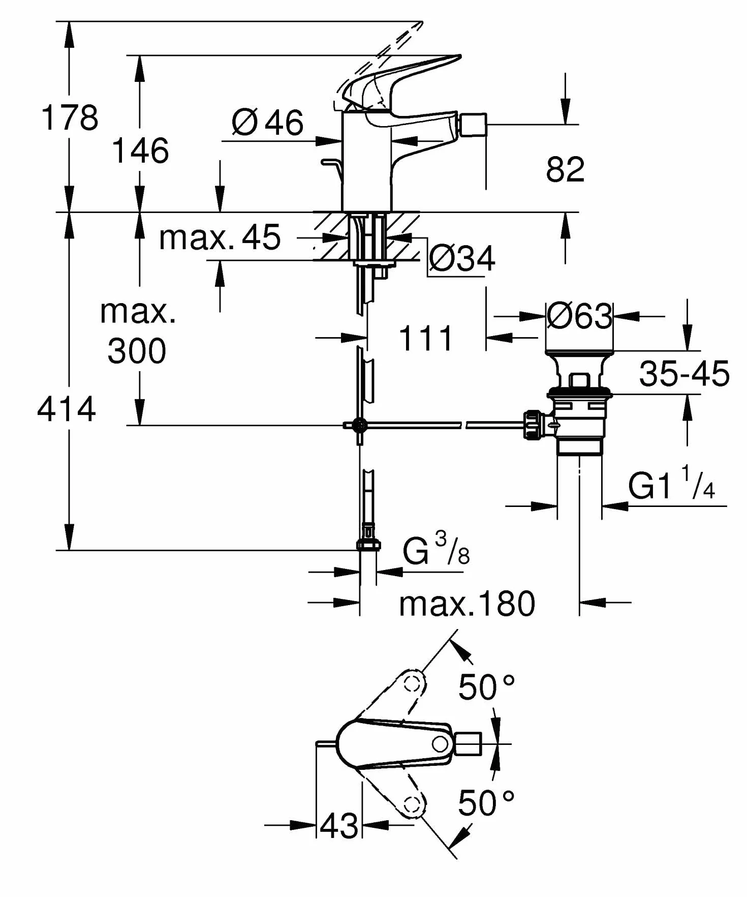 GROHE Swift Quickfix Grifo de bidé 1/2" Cromo
