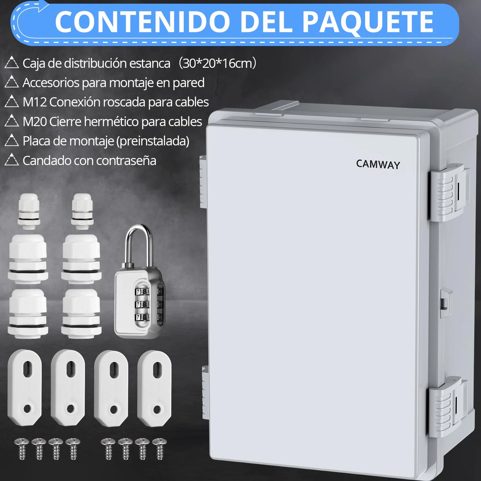 CAMWAY Caja Estanca Exterior Electrica Impermeable IP67, Cuadro Eléctrico Superficie con Carcasa Plástico ABS, Cajas de Empalmes 30 * 20 * 16cm,Blanco