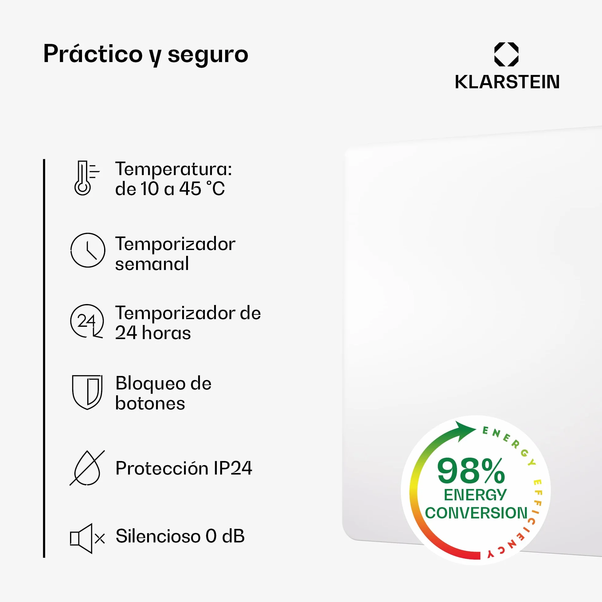 KLARSTEIN Radiador Electrico Bajo Consumo Infrarrojos, Estufa Pared 450W, Detección Ventana Abierta, Temporizador, Emisor Termico, Radiadores Bajo Consumo Electricos sin CO2