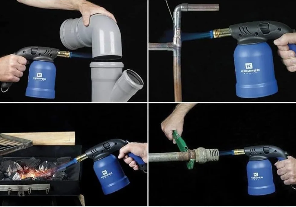 Kemper - Lámpara para soldar soplete de fuego + 3 bombonas de gas butano seguro + guantes de regalo