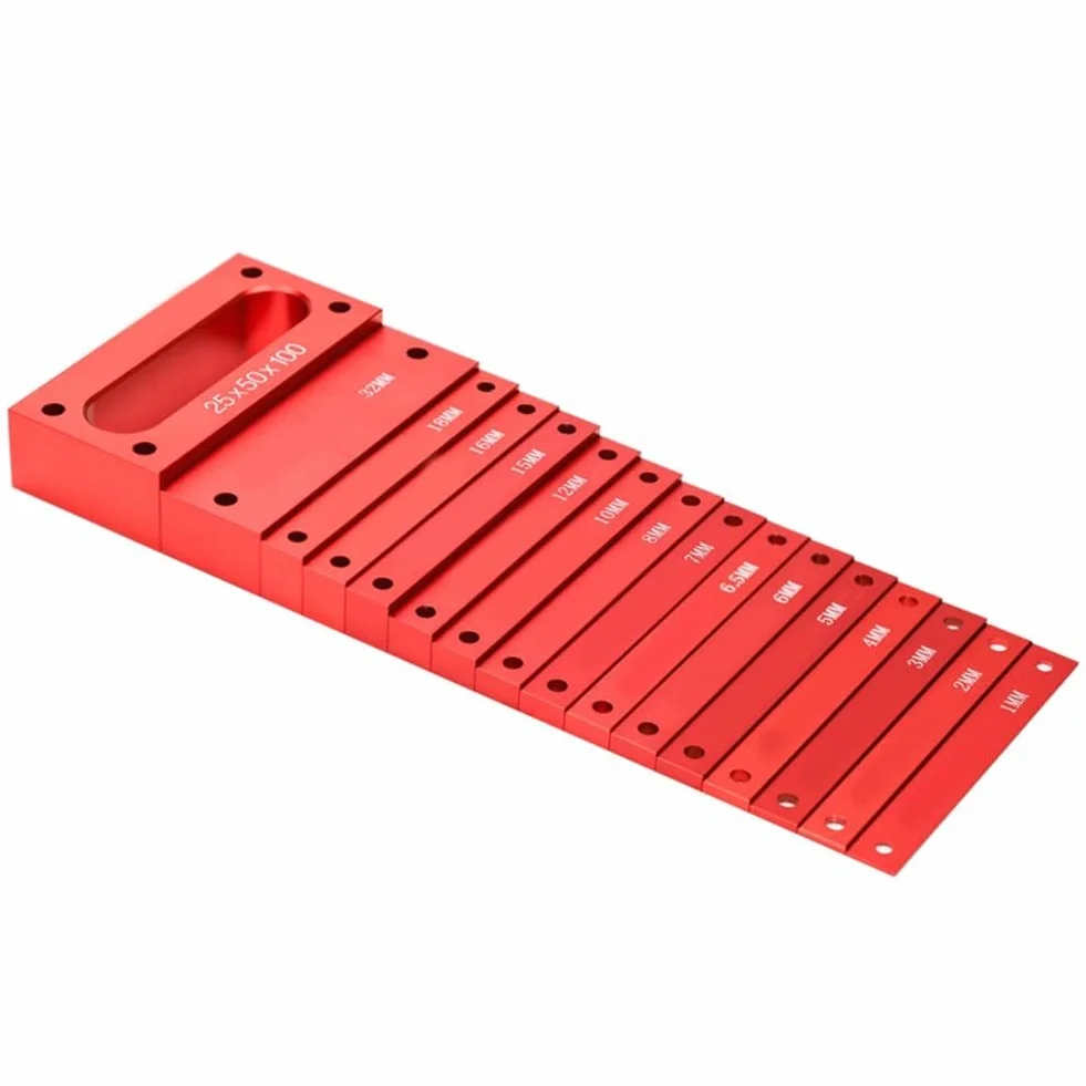 Honseadek Juego de bloques de calibre para carpintería, Herramienta de medición de altura de aluminio, Bloques de configuración de precisión para sierra, Bloques espaciadores métricos para enrutador