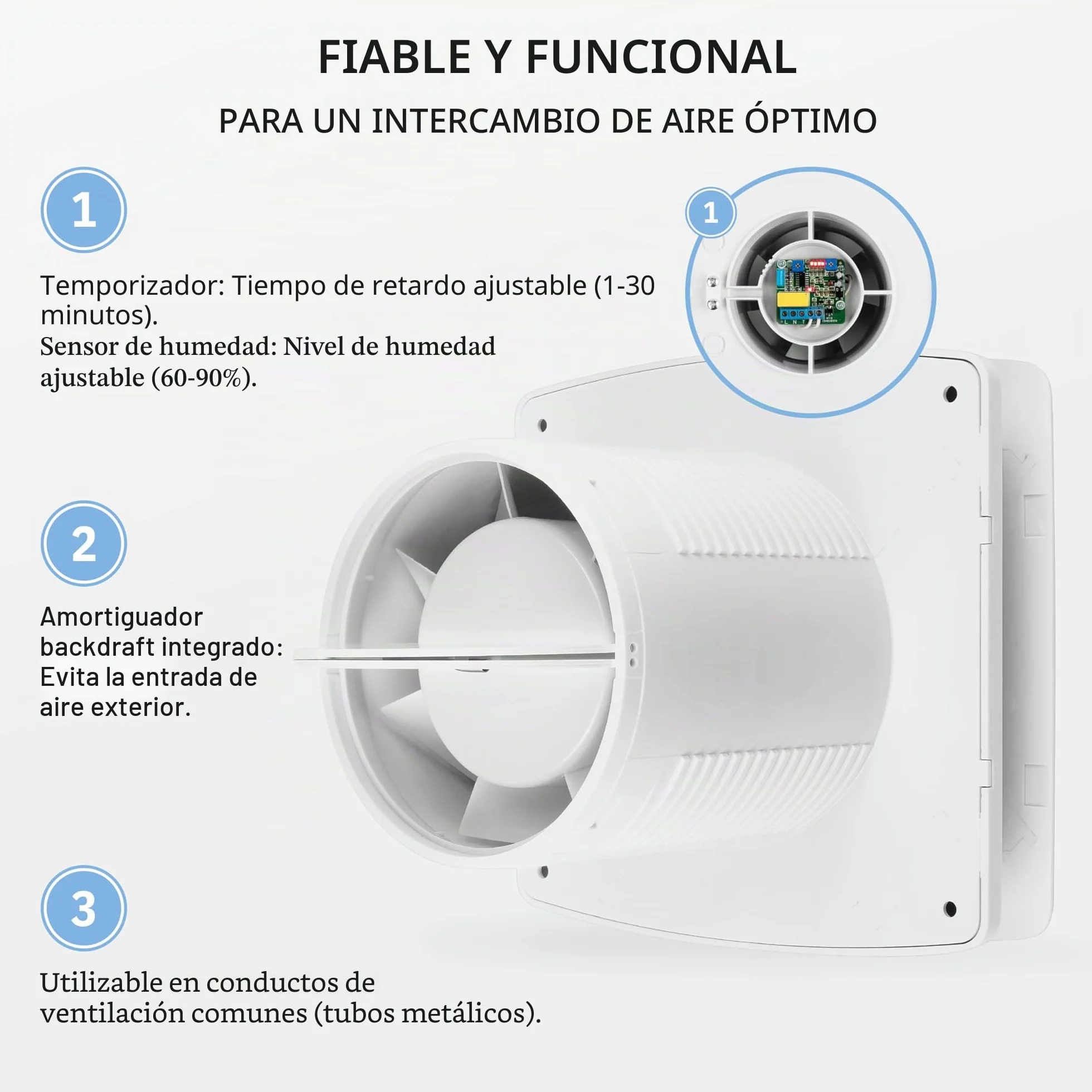 BREEZE Ventilador de Baño 100mm Sensor de Humedad IPX4 12W 95m³/h Silencioso
