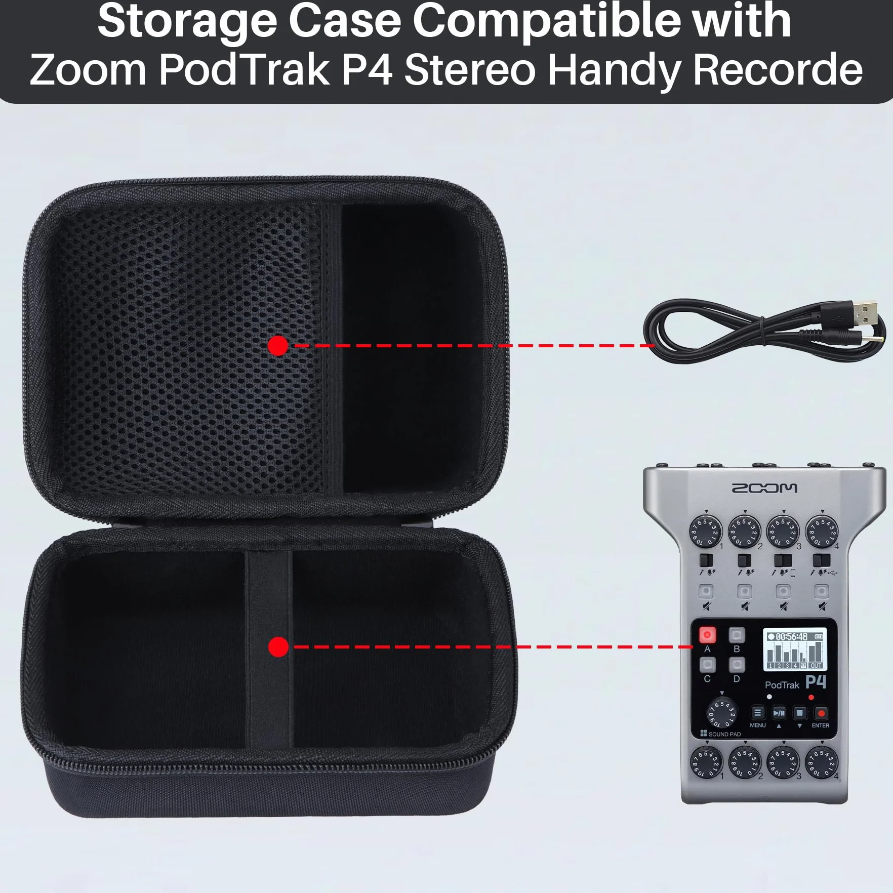 Lebakort Duro Caja Estuche Funda para Zoom PodTrak P4 Grabadora de Podcast