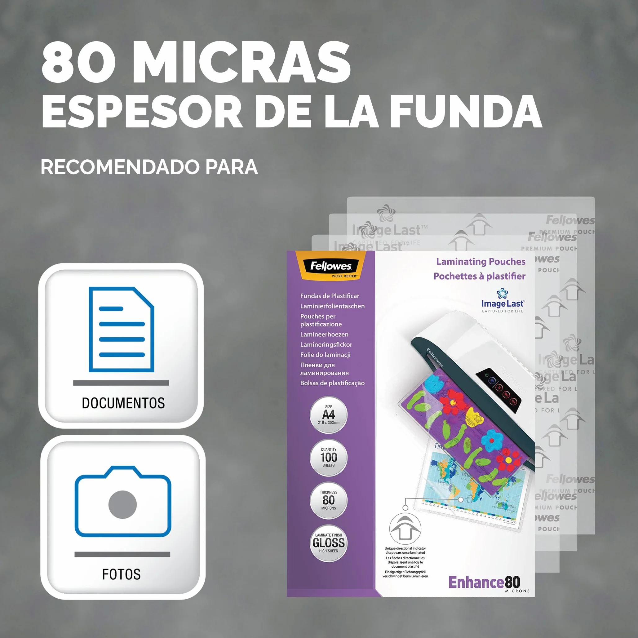 Fellowes Fundas Plastificar A4 80 micras Brillo 100 unidades