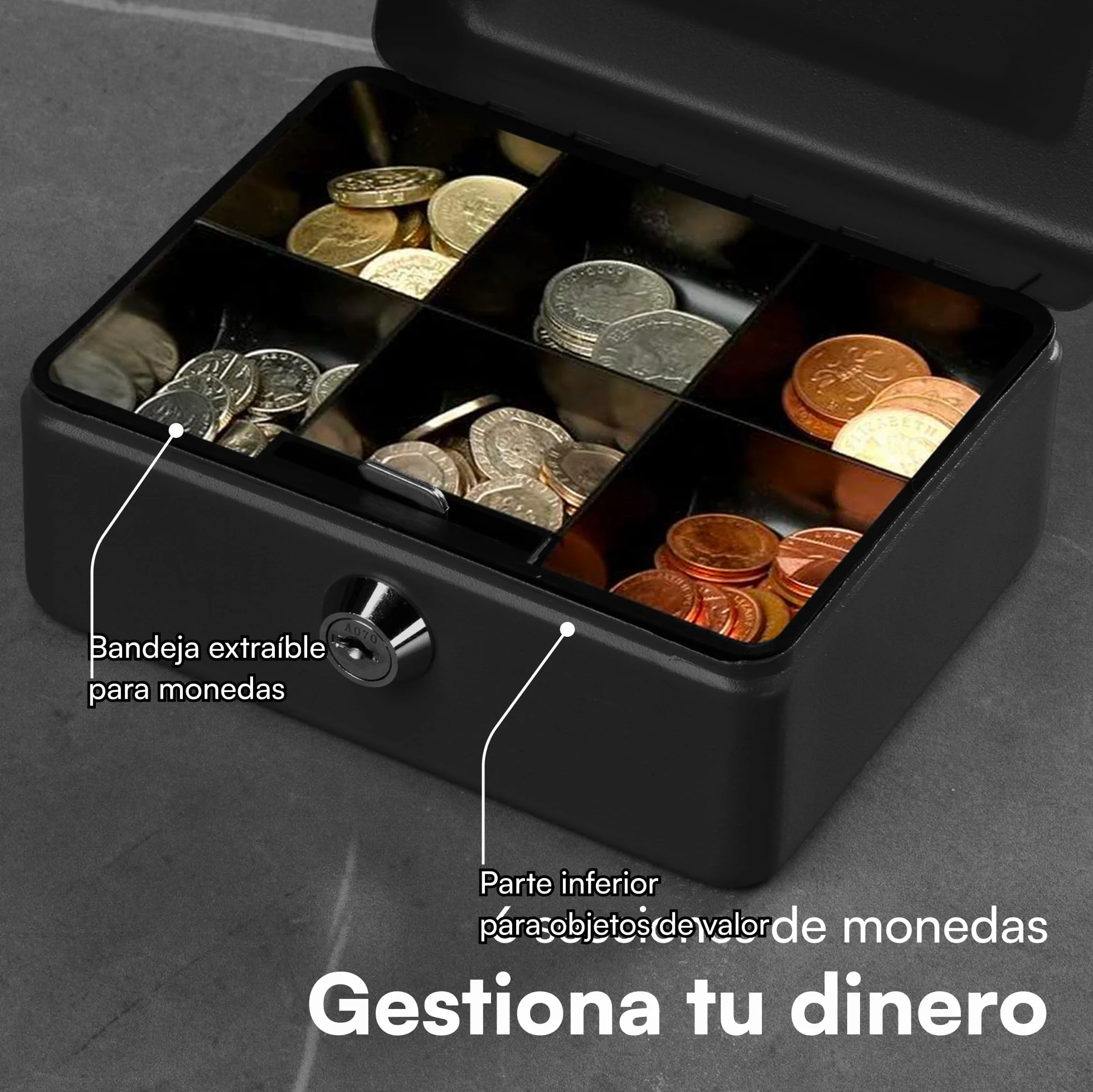 Caja de caudales H&S de acero con cierre y dos llaves 15 cm negro