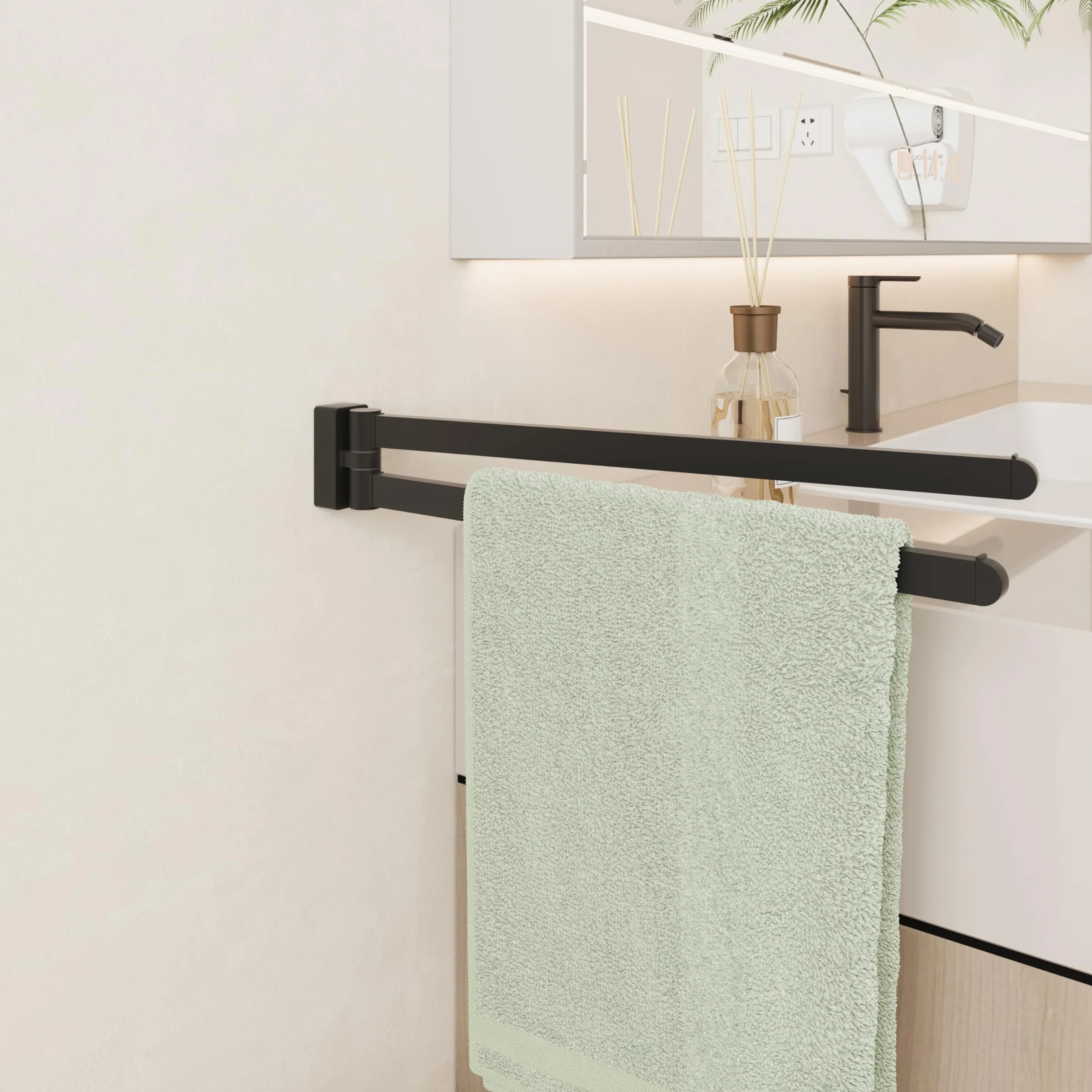 BGL Toallero Giratorio Negro, Organizador de Almacenamiento, Ahorro de Espacio, Soporte de Toalla de Pared Doble Giratorio para baño