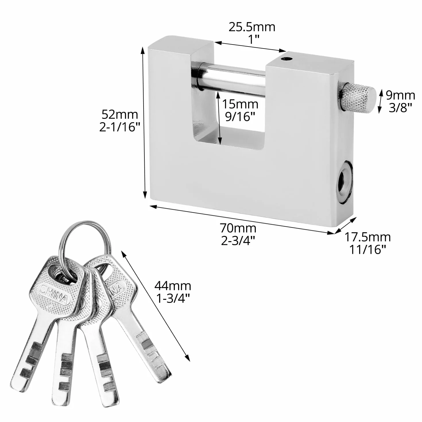 QWORK® Candado Resistente, 70 mm Candados con 3 Llaves, Candados Impermeables para Exteriores, para Cobertizo, Cadena, Puerta, Garaje, Contenedor