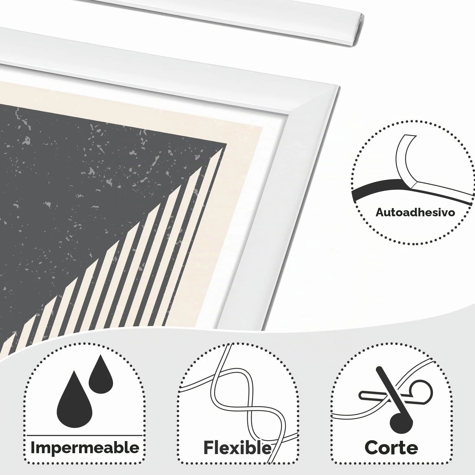 8M Moldura de Pared Autoadhesiva, Blanco Moldura Decorativa Flexible e Impermeable para Paredes, Techos, Marcos, Azulejos y Bordes, Moldura Adhesiva de PVC para Interiores (A:1 cm, G:0,25 cm)