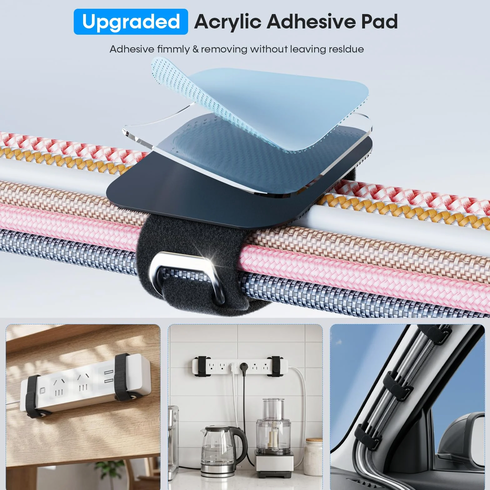 Organizador Cables Escritorio, Soporte Cables Grandes Haces con Cierre Hermético, 8 Pares