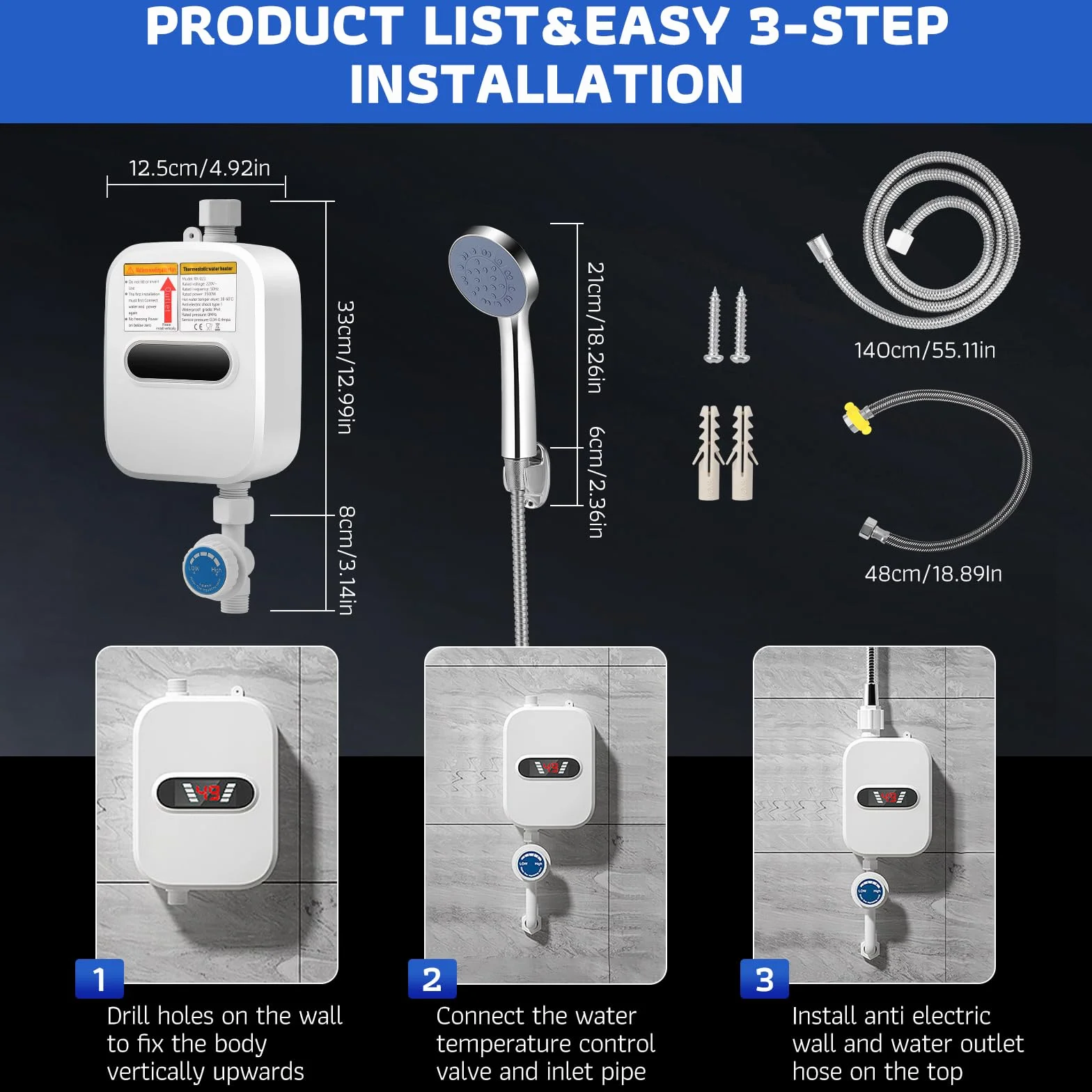 Mini Cocina Calentador EléCtrico InstantáNeo 3500 W, 220 V Con Cabezal De Ducha, Indicador De Temperatura Para El BañO, Hogar