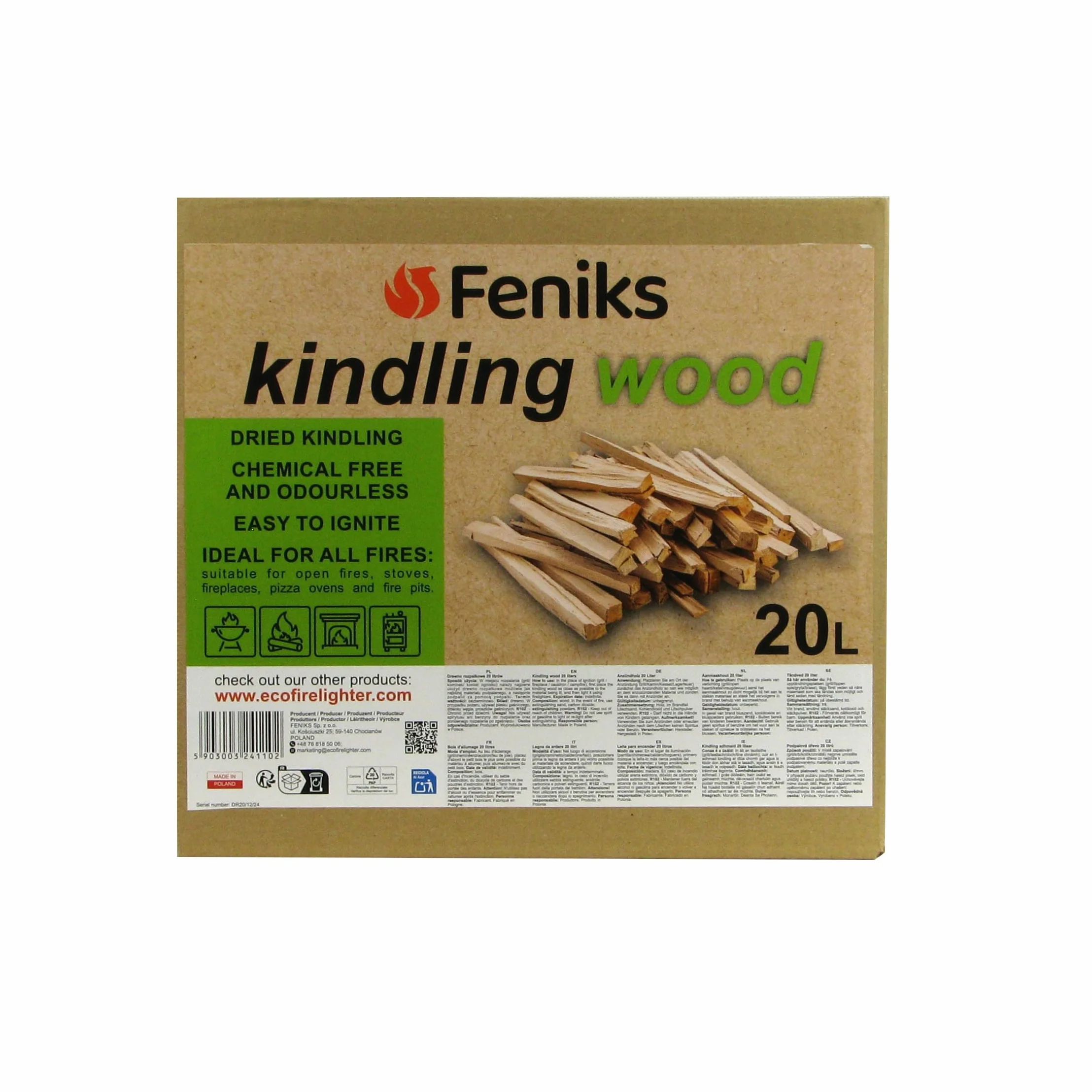 Feniks madera de encina 20 litros (aprox. 5-6 kg) - madera seca para chimenea y parrilla (longitud aprox. 25 cm)