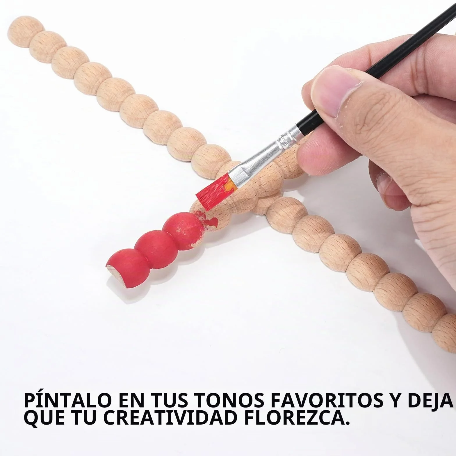 Molduras de Madera con Perlas, Madera de Haya sin Tratar, 40x1.4x0.7 cm, Listones Decorativos para DIY