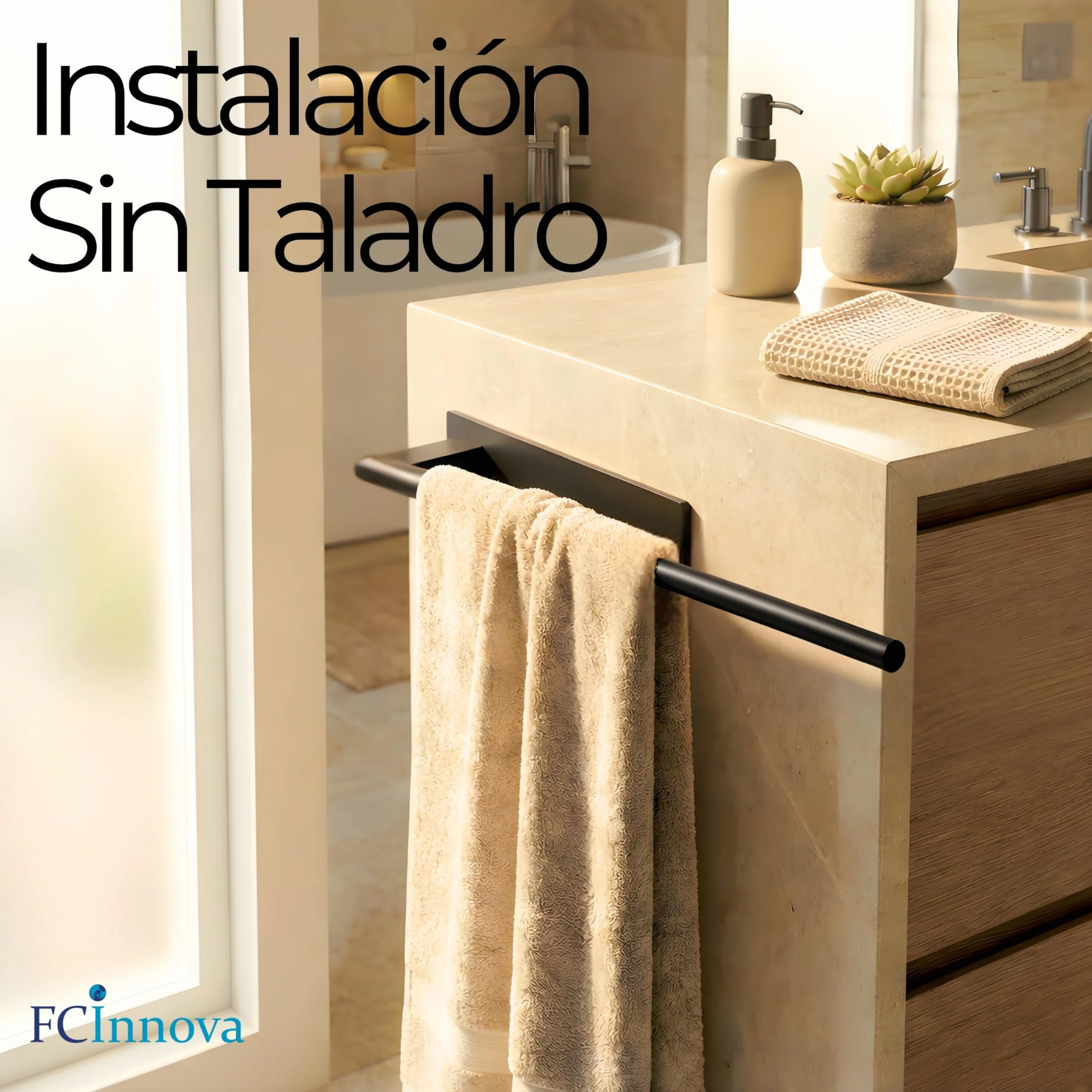 Toallero Adhesivo Baño sin Taladro Negro Mate de 43cm Fabricado en Acero Inoxidable 304 Resistente a la Humedad y al oxido Toallero sin Taladro de Facil Instalación y Fuerte fiajación Adhesiva 3M