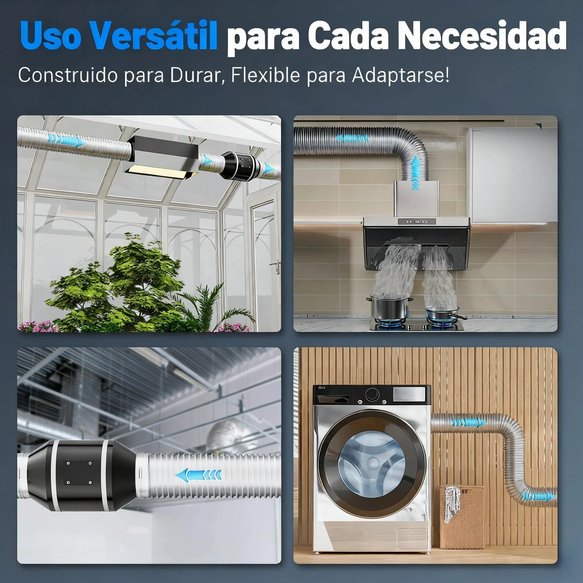 Tubo Ventilación 100mm 2,5m Blanco, Tubo Flexible 5 Capas Aislado, Silencioso, con Abrazaderas, para Aire Acondicionado Portátil, Secadora y Ventilación