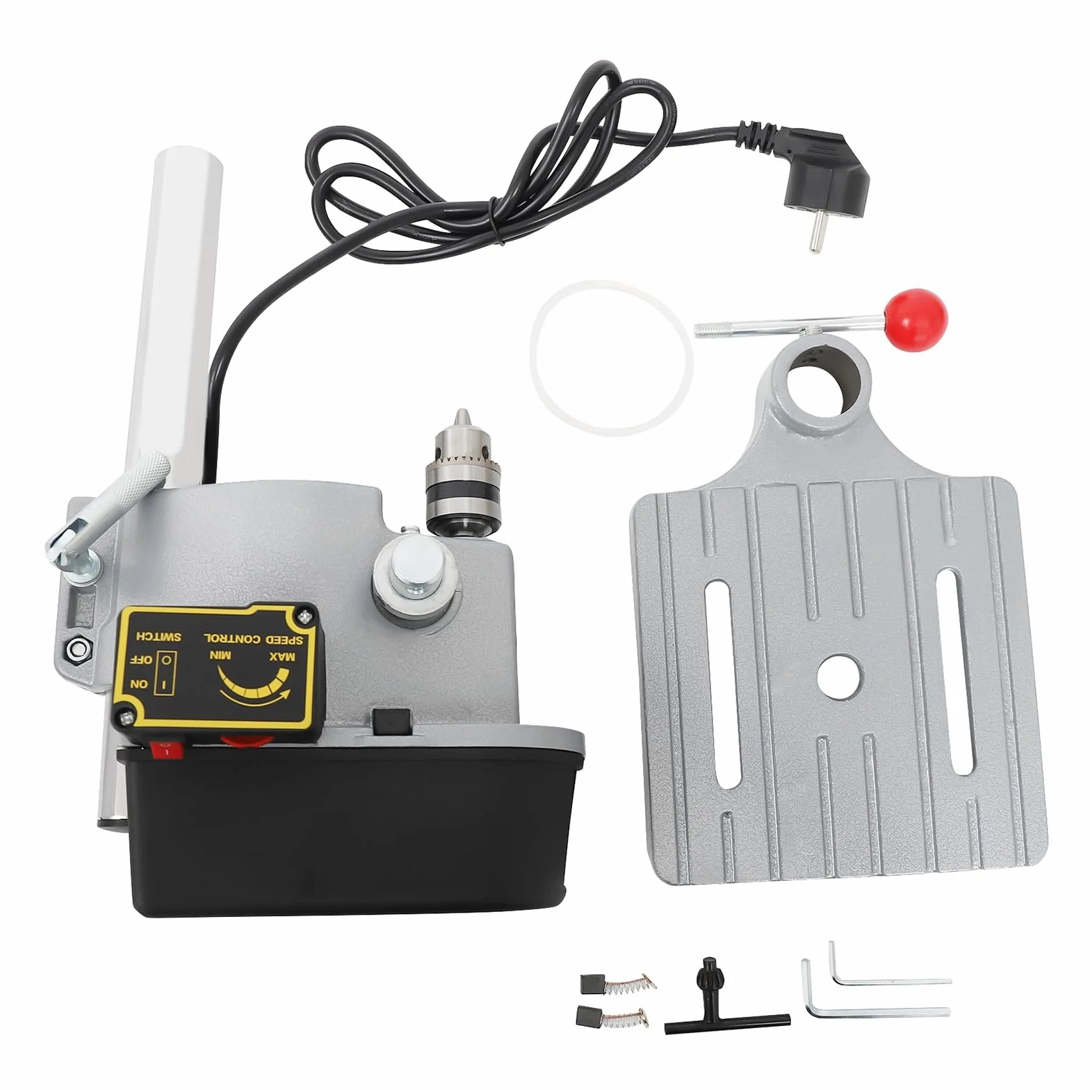 Taladro de mesa, banco eléctrico, soporte de prensa de 340 W, taladro de columna silencioso, tres velocidades ajustables, para taladrar madera, placas de plástico