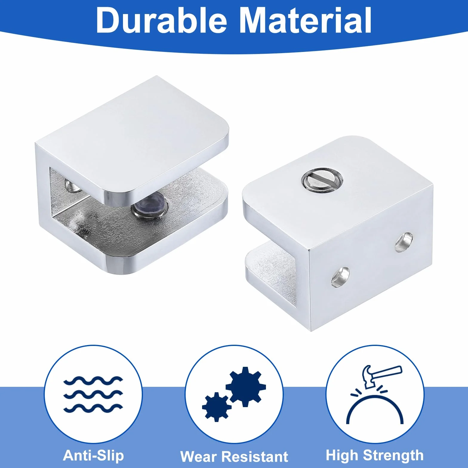 QUARKZMAN 8Pcs Soporte Para Estante De Vidrio, Soporte Para Estante De Vidrio Ajustable De Latón Sólido, Para Estante De Vidrio De Pared Clip Para Vidrio De 8-10mm (0.31"-0.39"), Plata