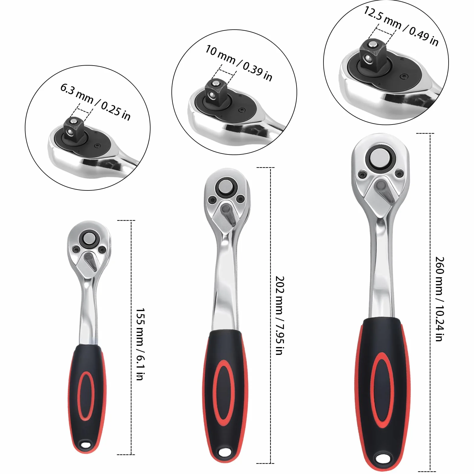 3 llaves de trinquete de 1/4 pulgadas, 3/8 pulgadas, 1/2 pulgadas, 72 dientes de acero 45CrV, llave dinamométrica para reparación de coches, mantenimiento