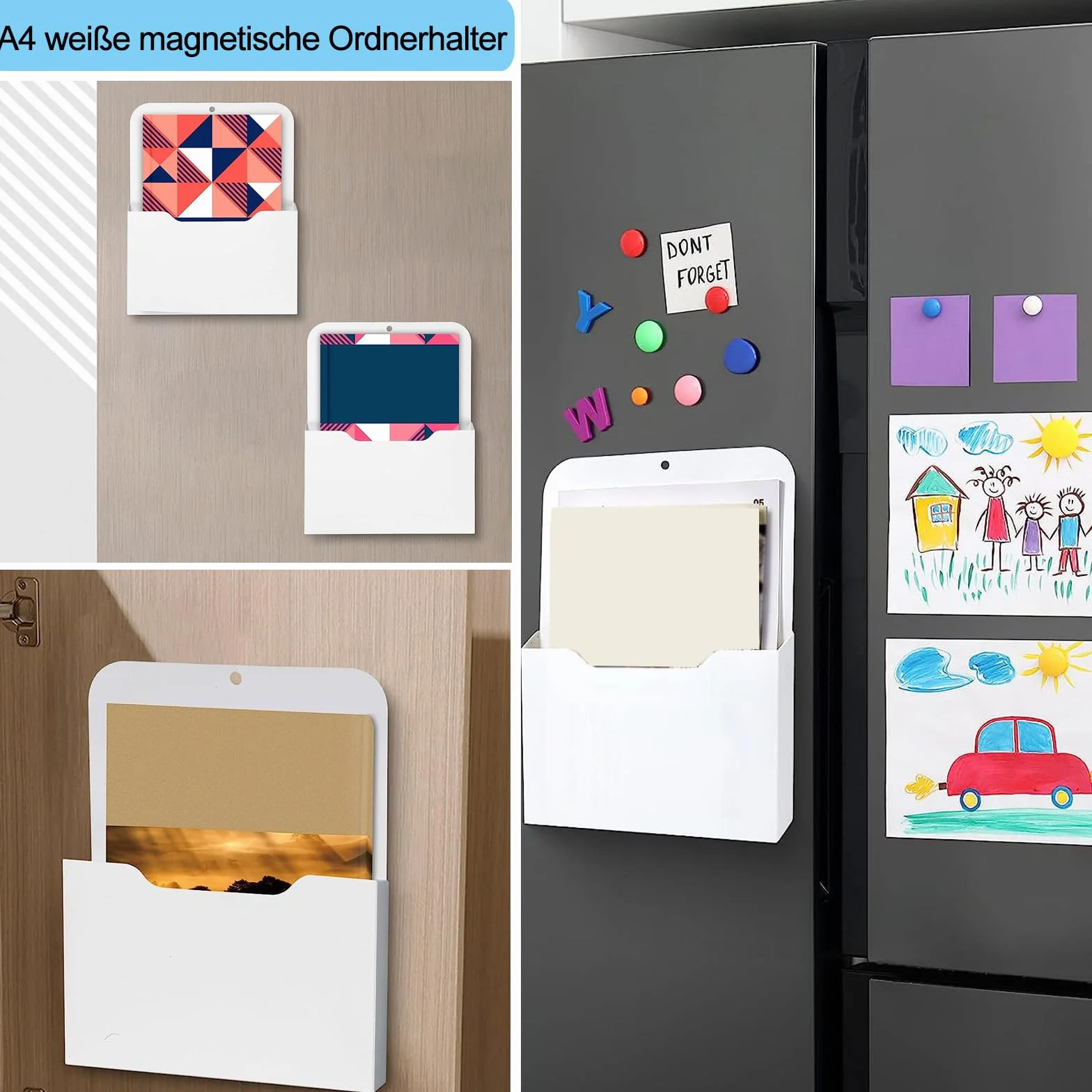 Archivador Magnético 2 Piezas Soporte para Archivos A4 con Imanes Organizador de Pared Blanco