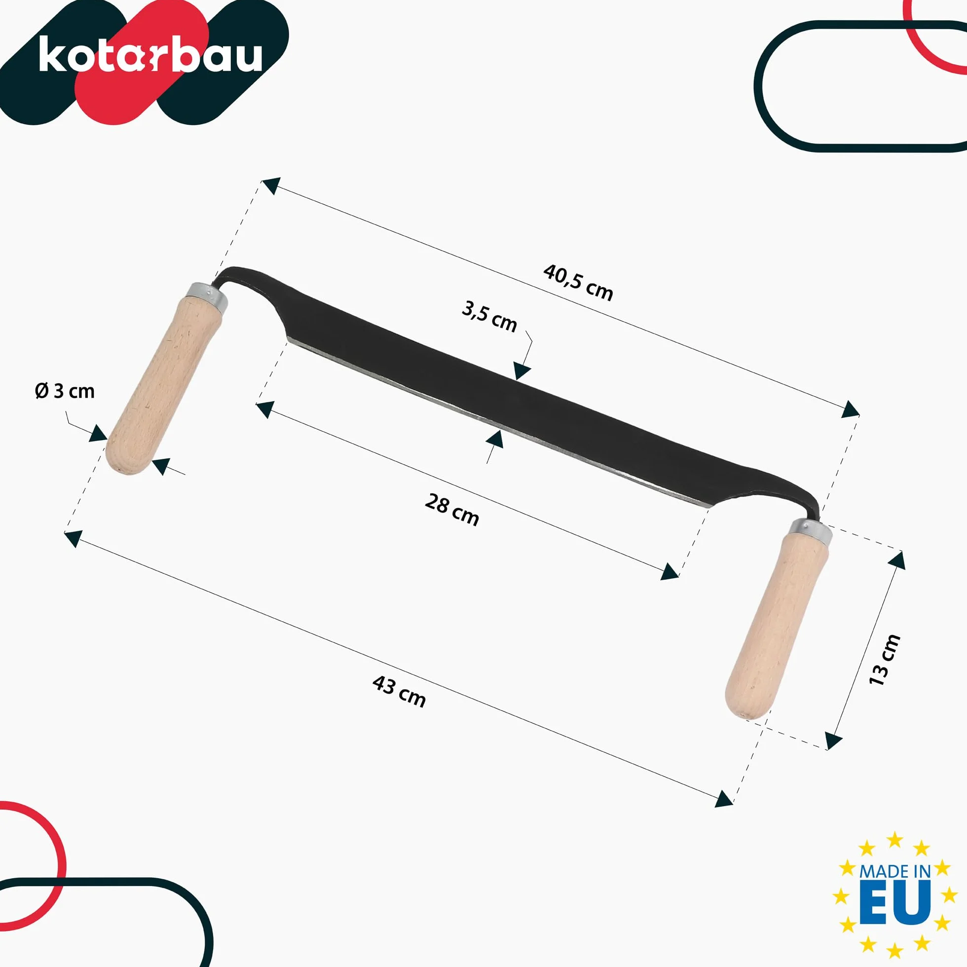 KOTARBAU® Cuchillo de Tracción - Cuchillo de Tracción Recto - Acero al Carbono - 280 mm - Negro - Desbastadora Manual - Herramienta para Madera - con Mango de Madera Ergonómico