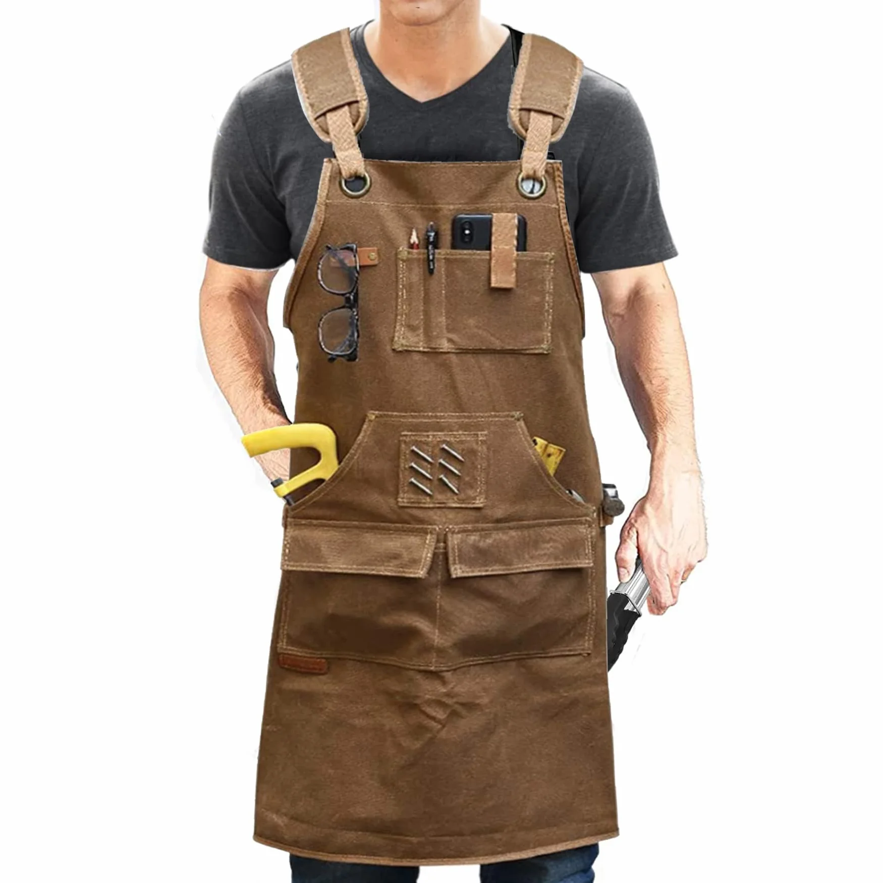 Delantal de Trabajo para Soldadura, Resistente al Fuego y Impermeable, Delantal de Lona Encerada, 39" x 35" (Negro) - Delantales de Herramientas para Profesionales