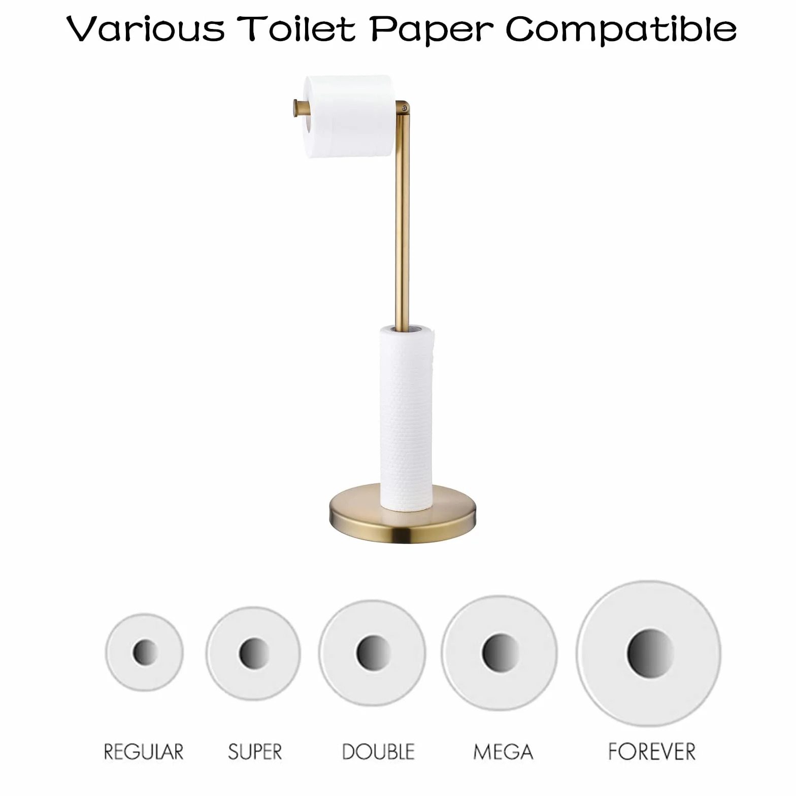 Soporte para Papel higiénico Dorado con Reserva, Soporte Independiente para Rollo de Papel higiénico, Moderno Acabado en Oro Cepillado, Acero Inoxidable Sus 304, Beelee BA7782BG