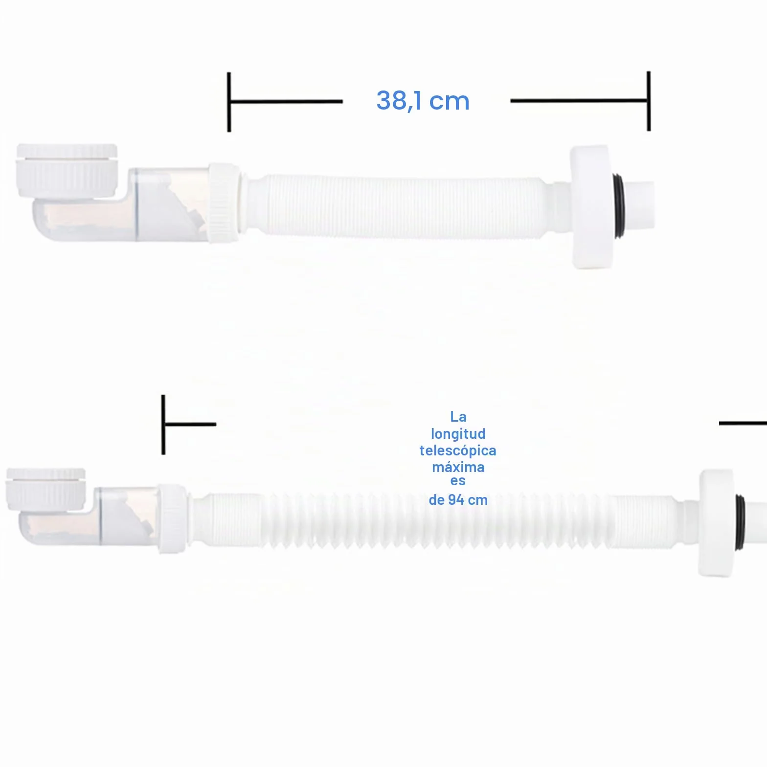 Sifón Flexible 1 1/4 Pulgadas Antiolor Desagüe Fregadero Extensible 380-930mm para Baño y Cocina