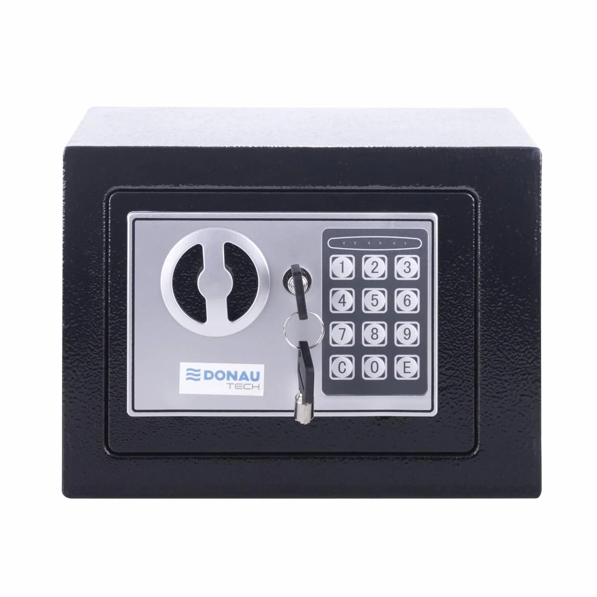 Caja fuerte digital DONAU TECH Mini 4,6L / 23 x 17 x 17 cm/Caja fuerte electrónica manual-digital pequeña para muebles/con contraseña digital y 2 llaves de seguridad/Negra