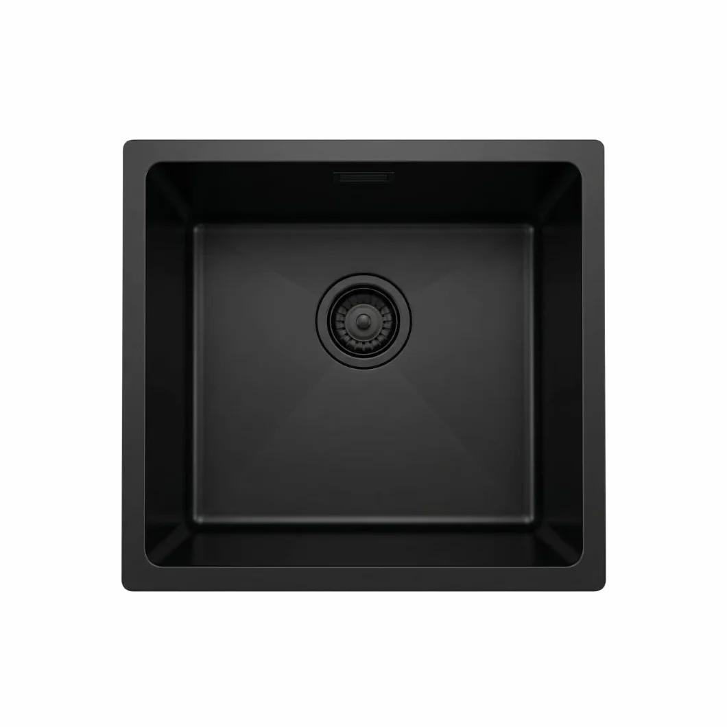AZERODESIGN-Fregadero-Fregadero cocina-Fregadero cocina 1 seno-Fregaderos modernos para cocina-Fregadero sobre encimera-Fregadero bajo encimera-Fregaderos modernos (NEGRO MATE, 440 X 440 MM)