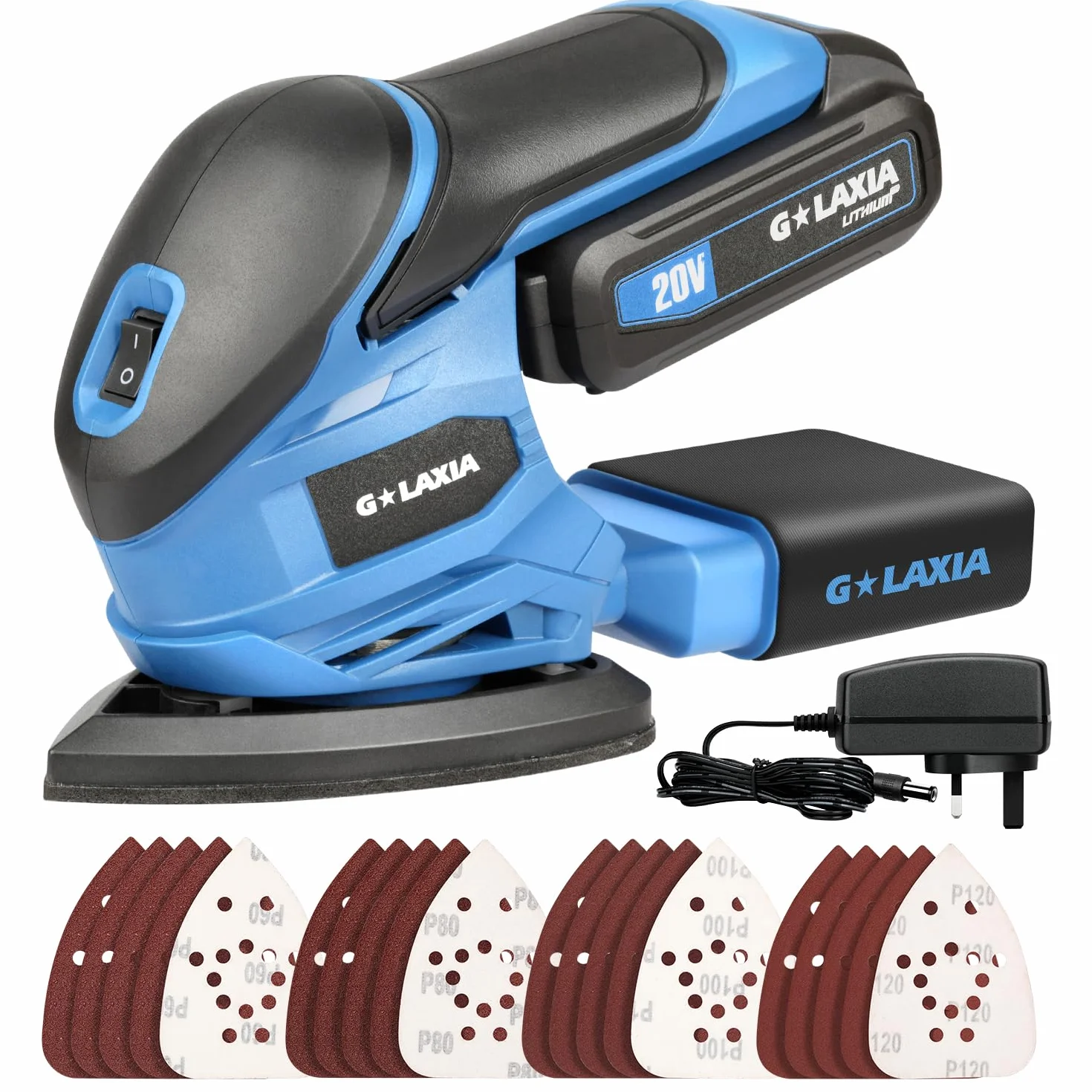 Lijadora Madera,20V 12000 RPM Lijadora Eléctrica con batería Li,20 hojas de papel de lija(140 mm x 94 mm),Herramienta de lijadora Orbital con batería y cargador