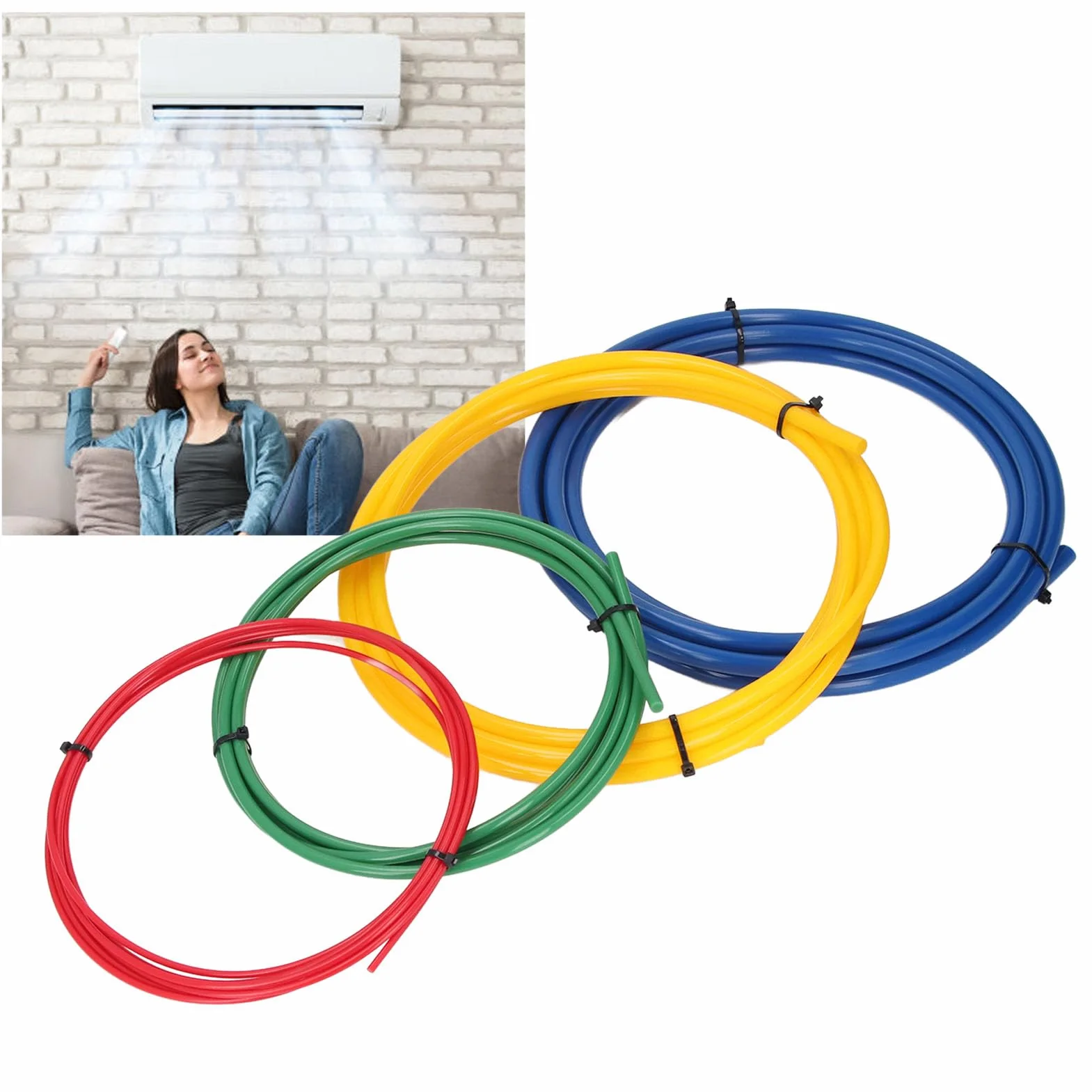Extensión de tubo de cobre acondicionado, 4 piezas de diferentes especificaciones, doblador de tubos de cobre de CA de 4 m, plástico PE integrado, herramienta de doblado de tubos
